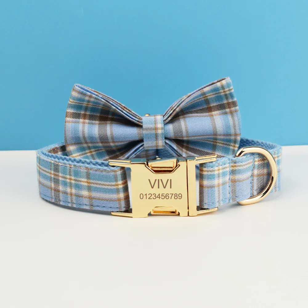Dog Collar Leash Harness Set, Blue Plaid - Image 5