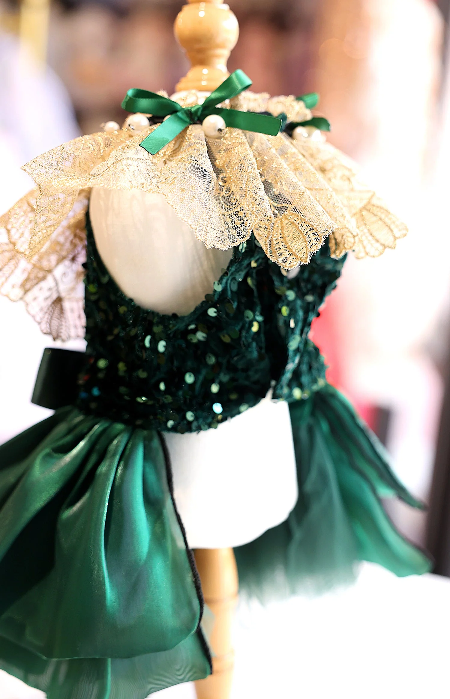 Dog Dress Green Velvet Emerald Pearl - Image 4
