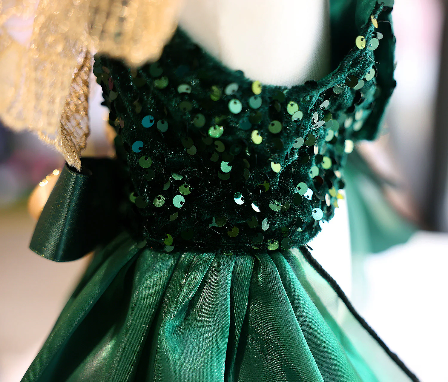 Dog Dress Green Velvet Emerald Pearl - Image 5