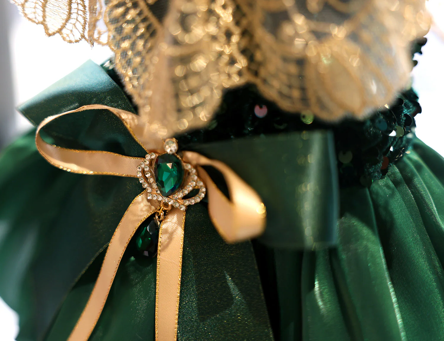 Dog Dress Green Velvet Emerald Pearl - Image 7