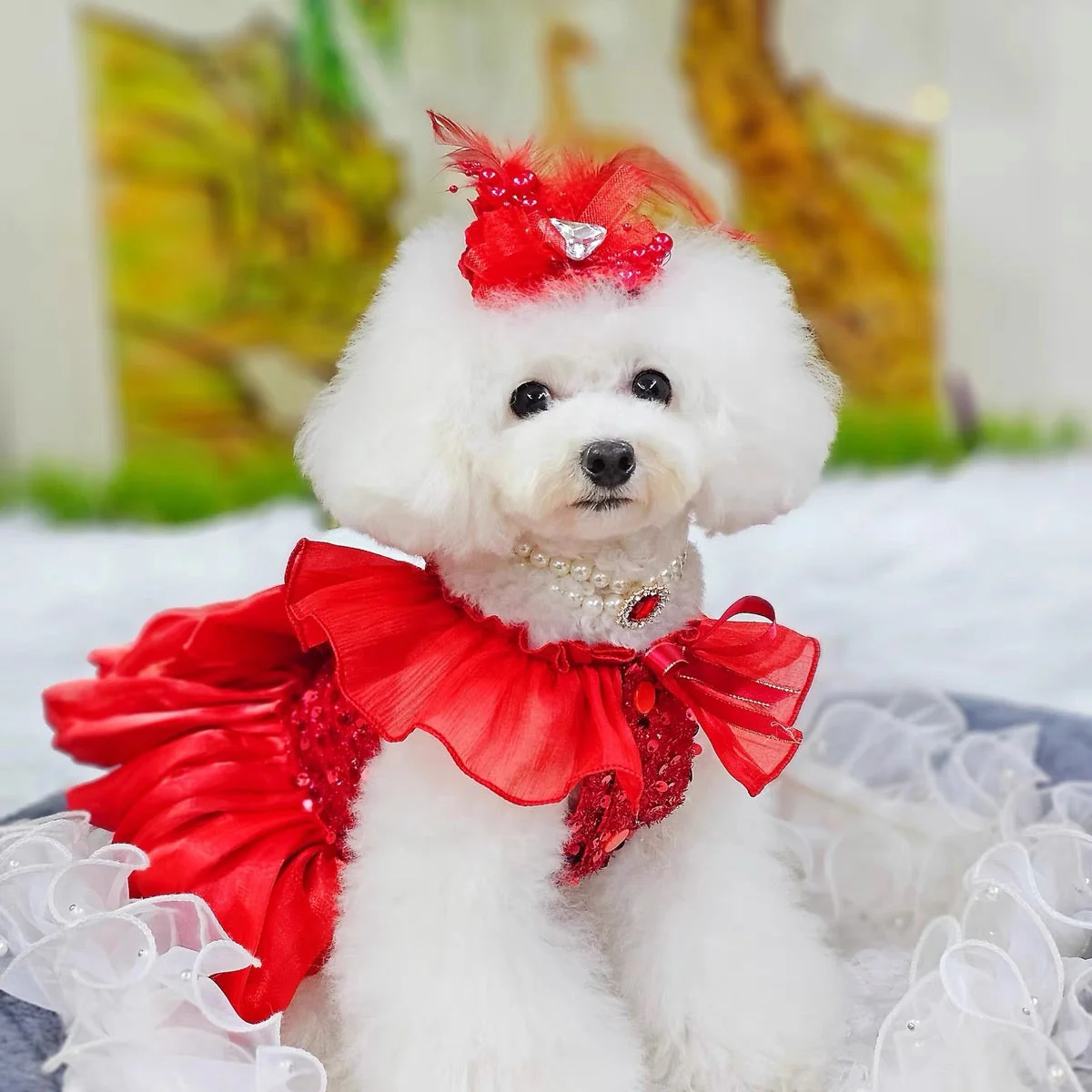 Dog Dress Red Princess with Layered Tulle Skirt - Image 4