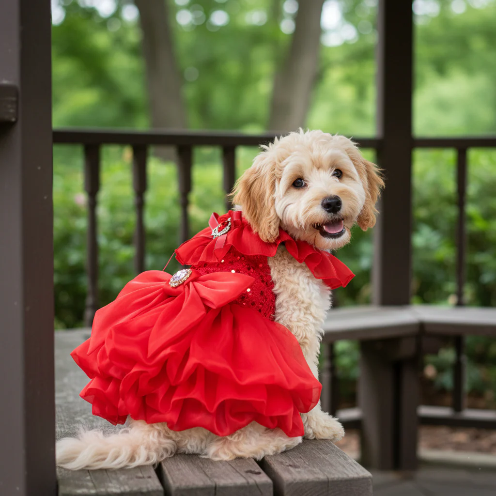 Dog Dress Red Princess with Layered Tulle Skirt - Image 5
