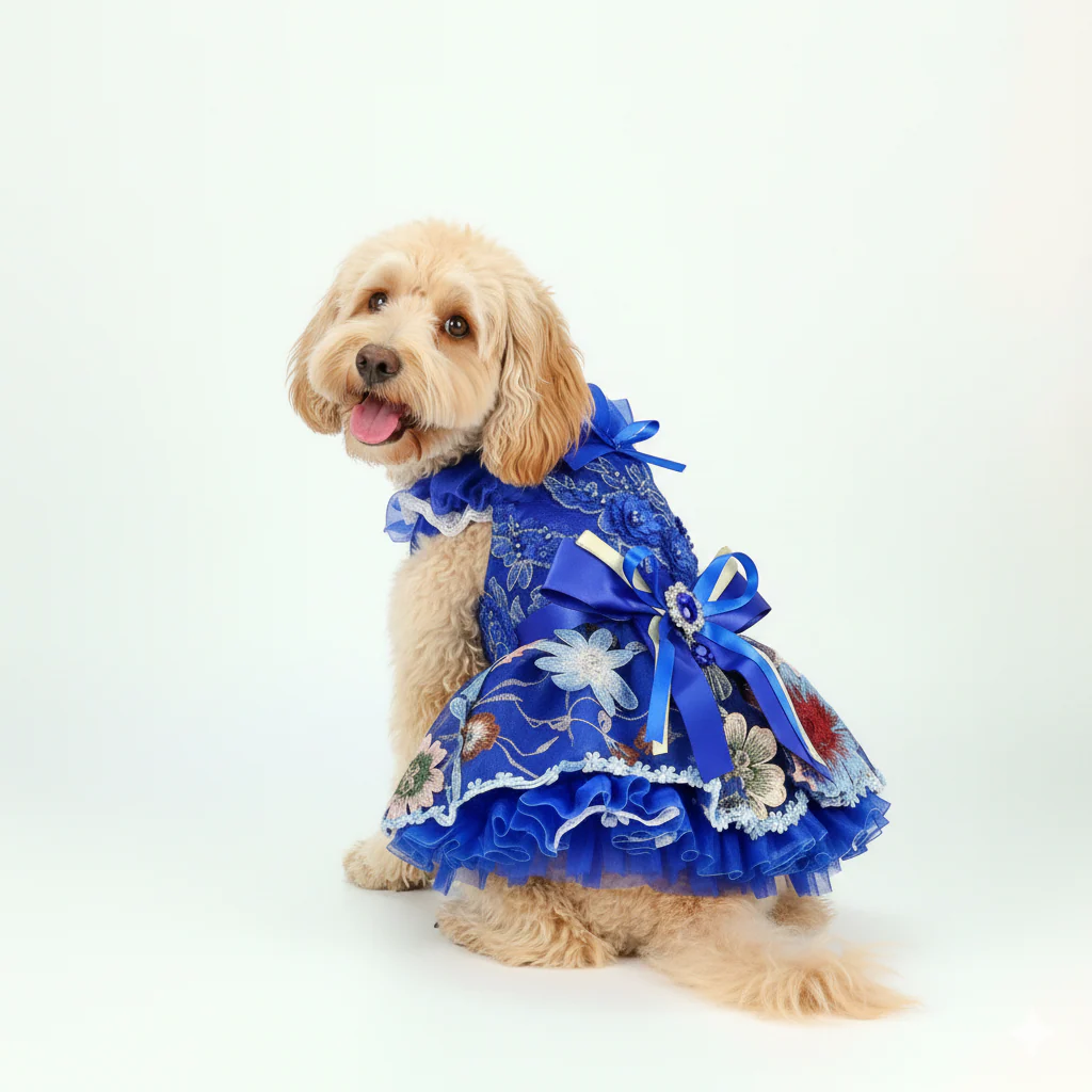 Dog Dress Royal Blue Blossom - Image 6