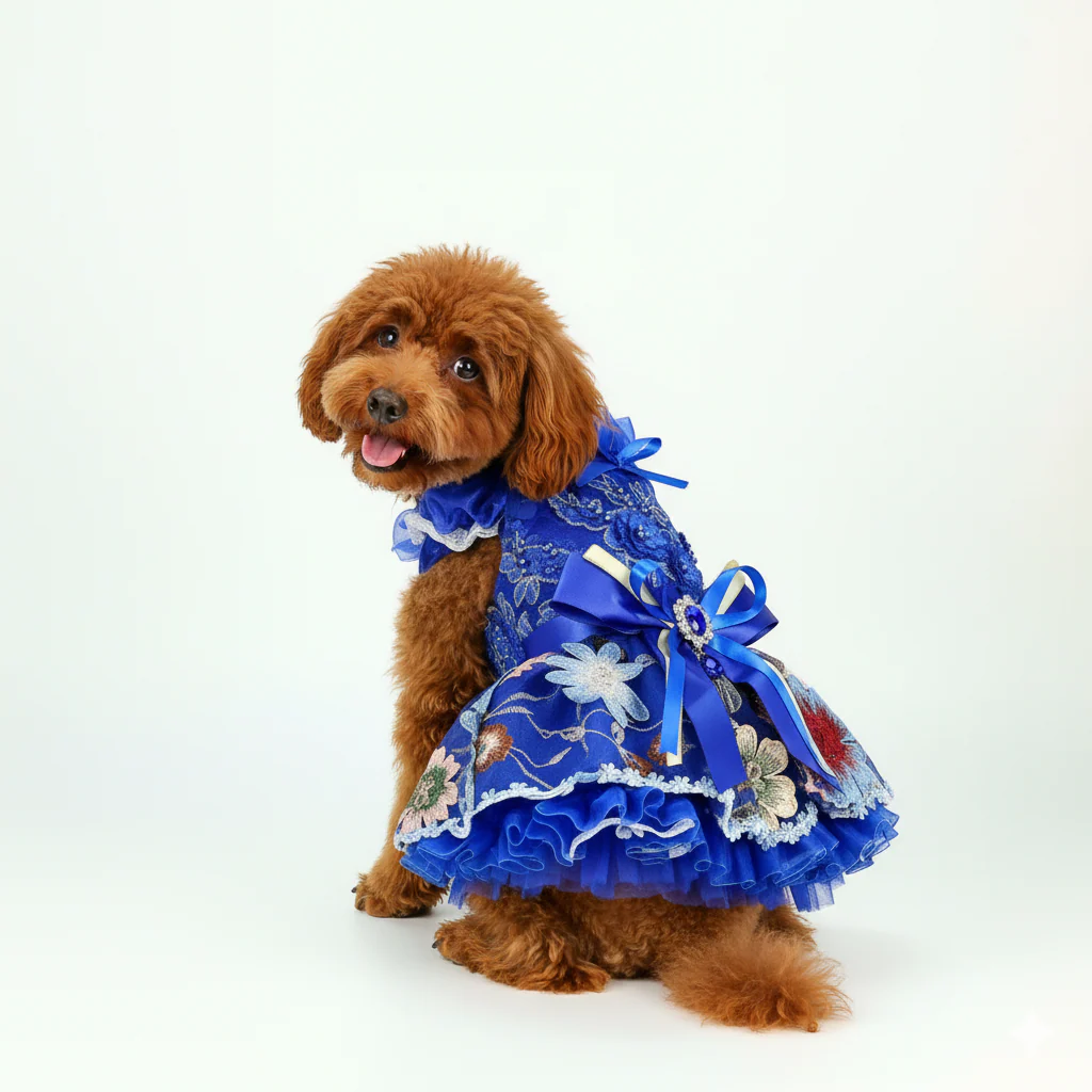 Dog Dress Royal Blue Blossom - Image 7