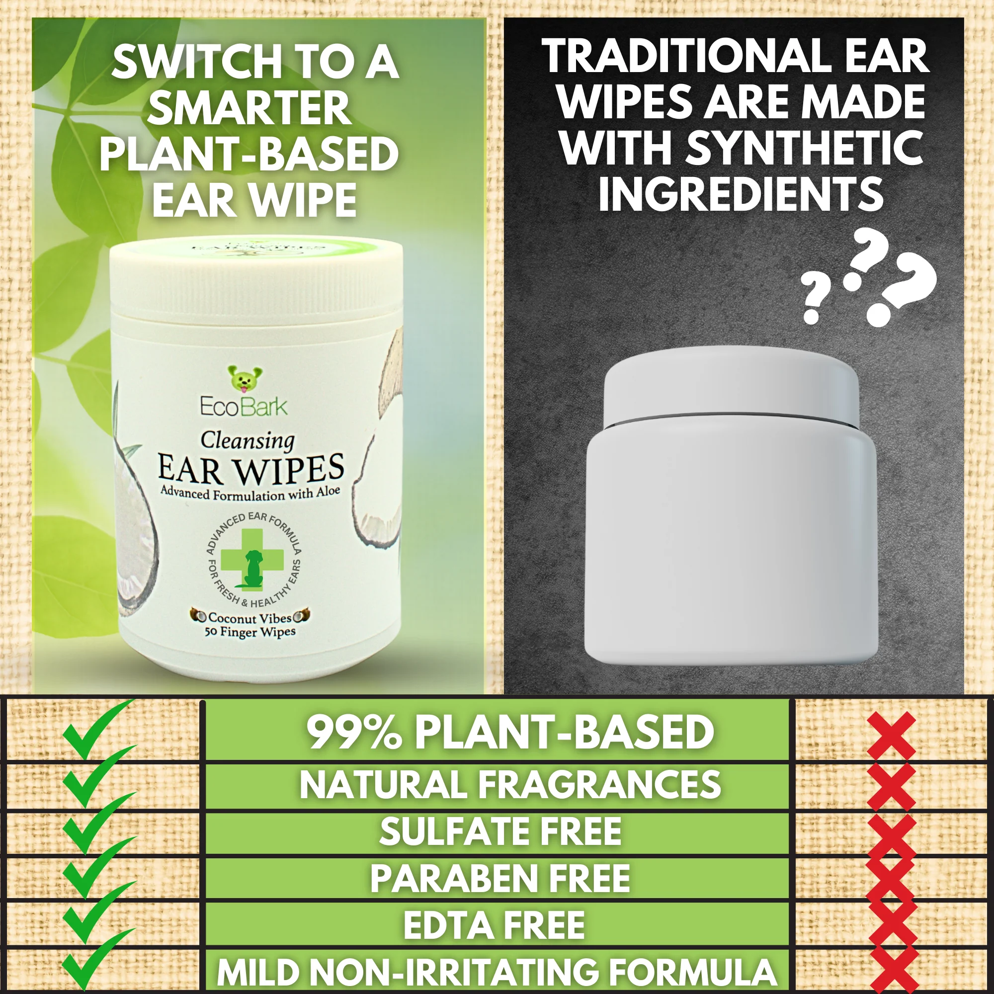 Dog Ear Wipes - Dog Ear Cleaning Wipes by EcoBark - Naturally Coconut Scented - 50 Count Finger Wipes For Puppies and Dogs - Image 5