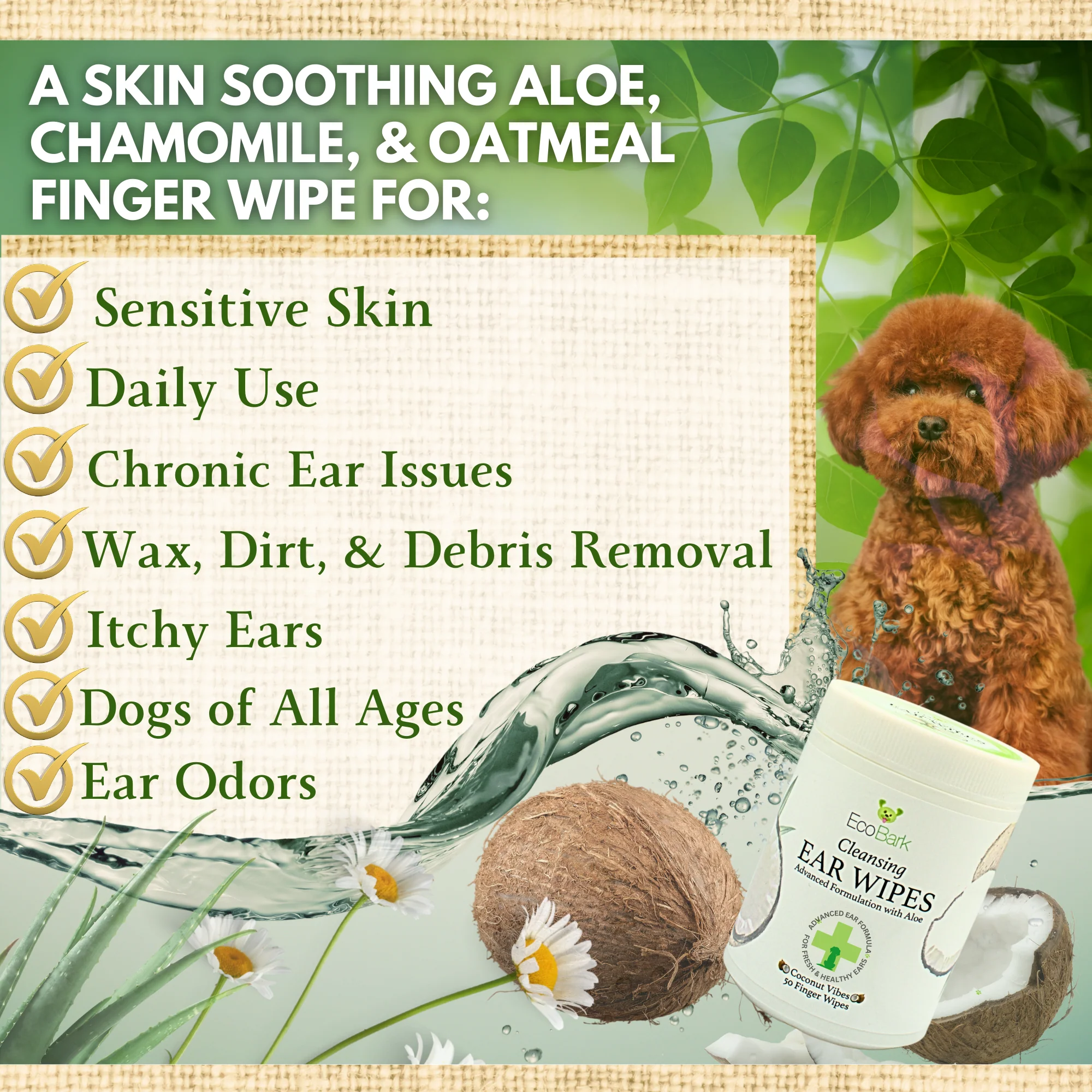Dog Ear Wipes - Dog Ear Cleaning Wipes by EcoBark - Naturally Coconut Scented - 50 Count Finger Wipes For Puppies and Dogs - Image 6