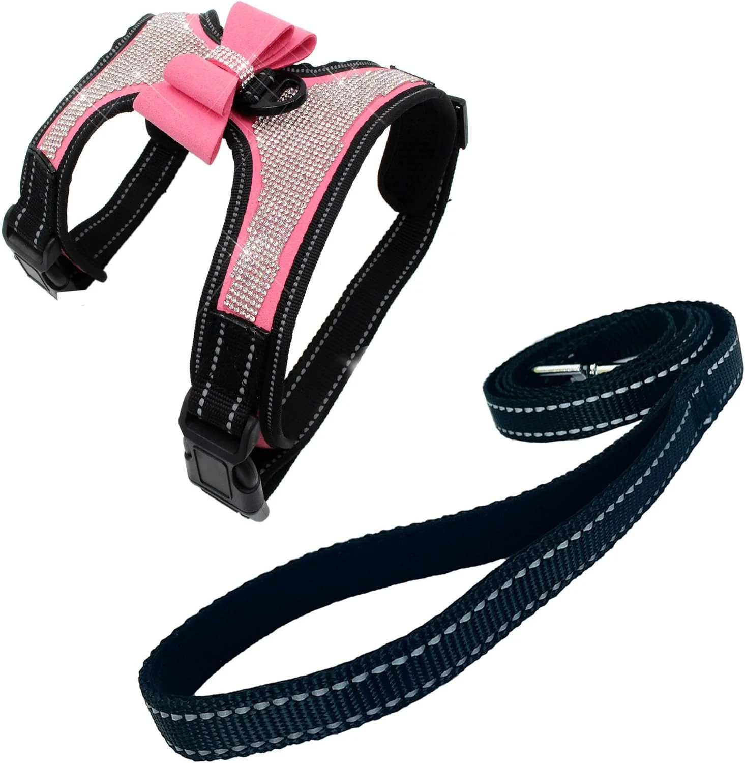 Dog Harness+Leash Sets with Rhinestones – Sparkly Bowknot & Reflective Trim - Image 12