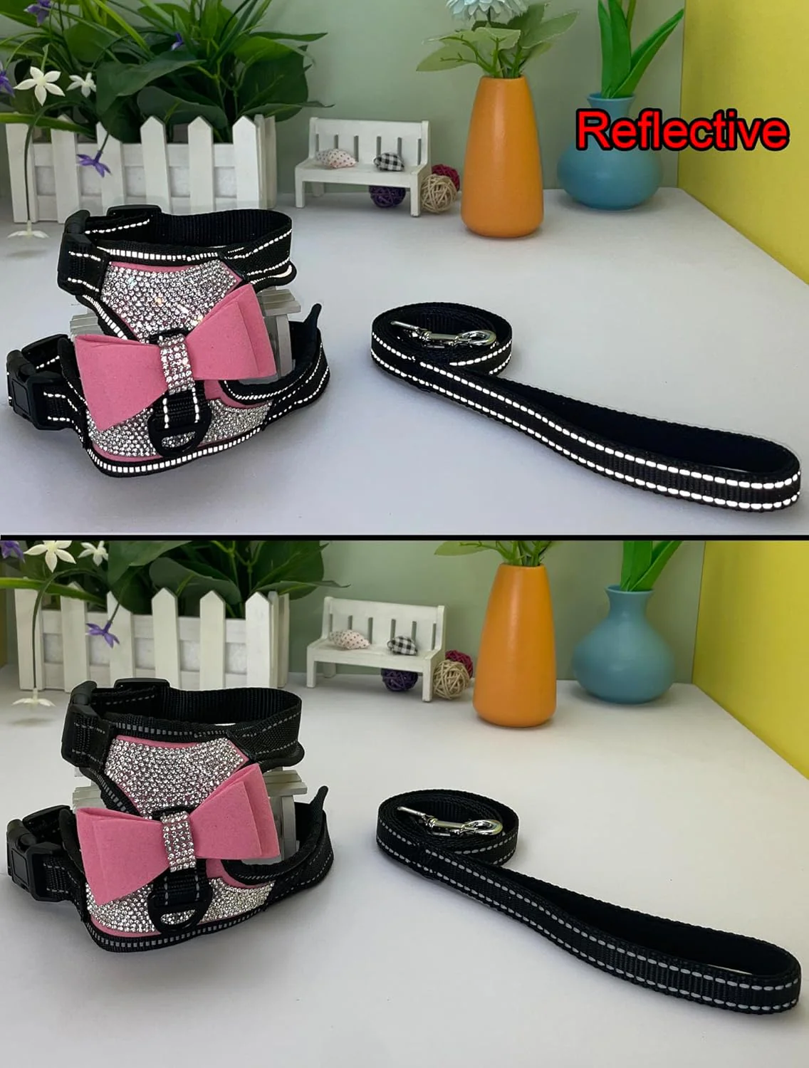 Dog Harness+Leash Sets with Rhinestones – Sparkly Bowknot & Reflective Trim - Image 13