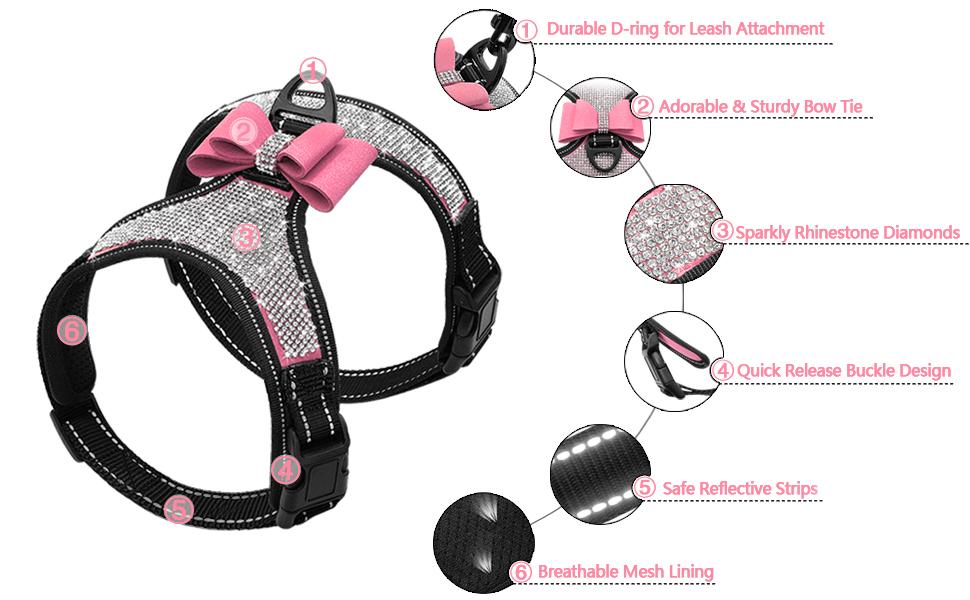 Dog Harness+Leash Sets with Rhinestones – Sparkly Bowknot & Reflective Trim - Image 6