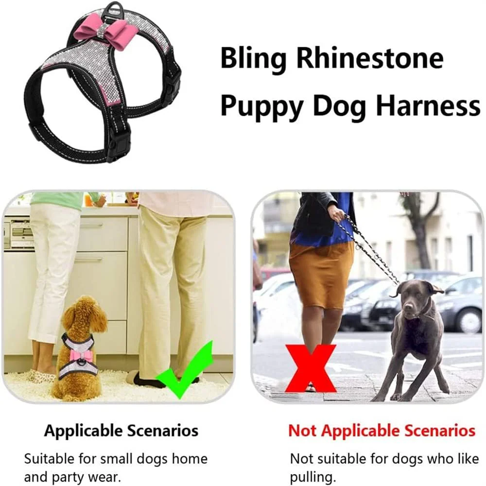 Dog Harness+Leash Sets with Rhinestones – Sparkly Bowknot & Reflective Trim - Image 7