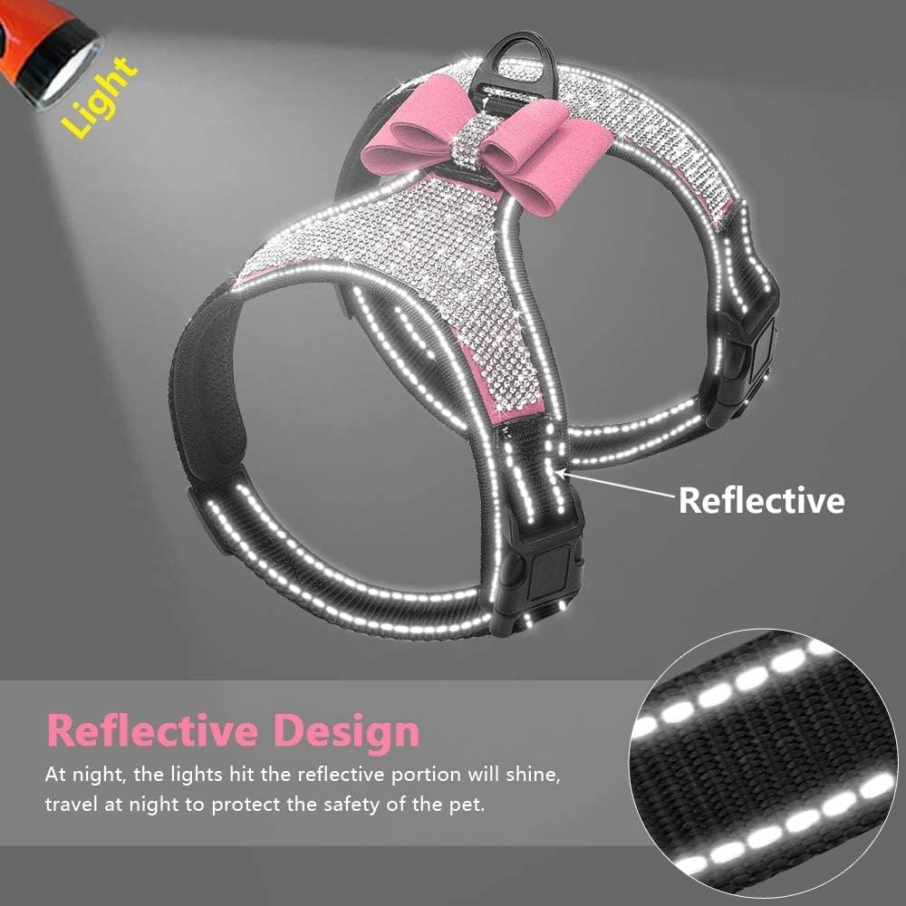 Dog Harness+Leash Sets with Rhinestones – Sparkly Bowknot & Reflective Trim - Image 8