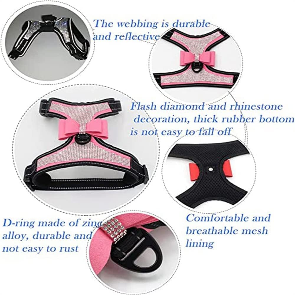 Dog Harness+Leash Sets with Rhinestones – Sparkly Bowknot & Reflective Trim - Image 9