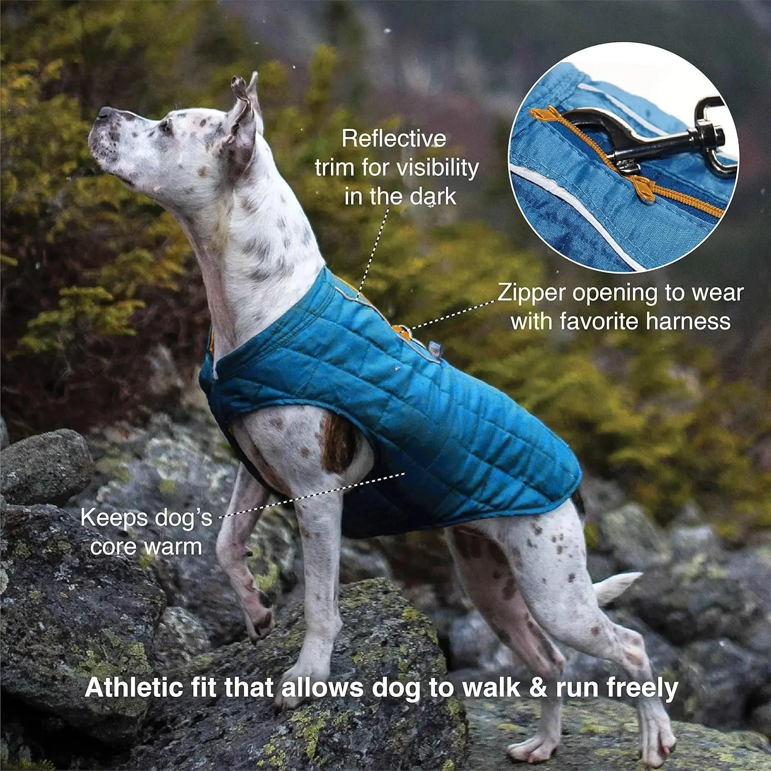 Dog Jacket, Reversible Winter Jacket for Dogs, Pet Coat for Hiking, Water Resistant, Reflective, Lightweight, Wear with Harness, Athletic, Loft Jacket (Liberty Floral, S), Floral/Magenta - Image 2