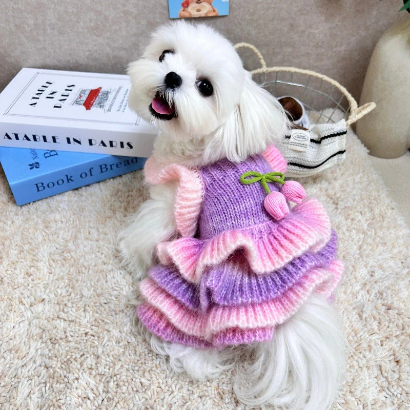 Dog Sweater Dress Purple Pink Gradient Knit - Image 2