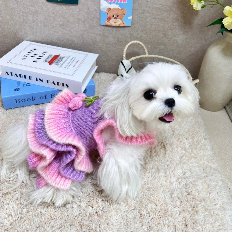 Dog Sweater Dress Purple Pink Gradient Knit - Image 3