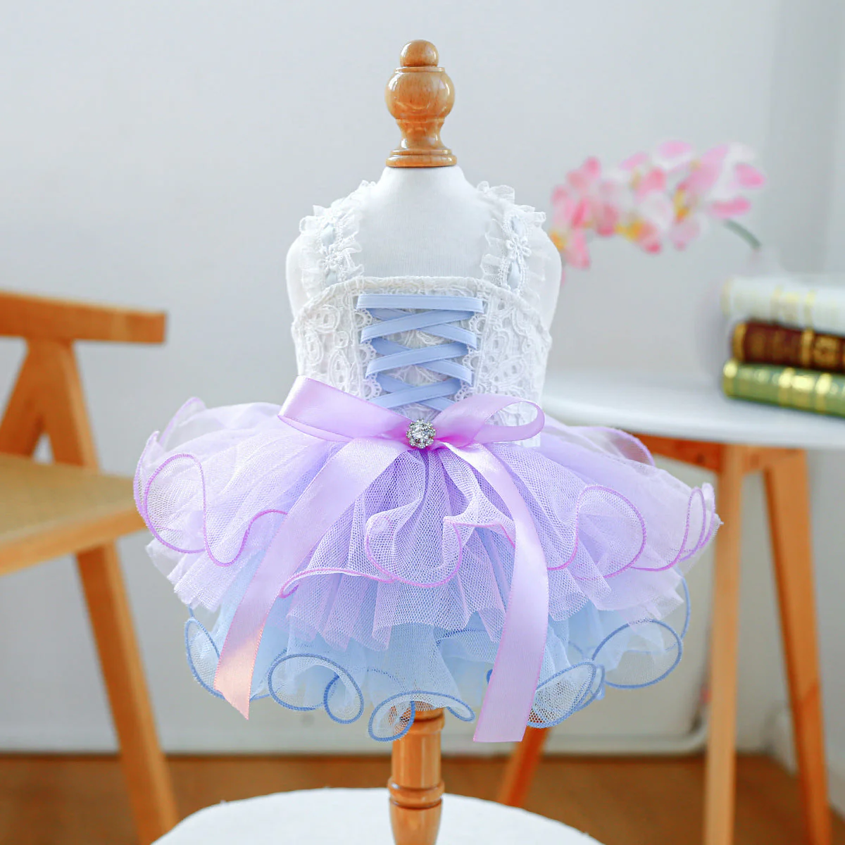 Dog Tutu Dress with Lace Corset & Ombre Tulle Skirt - Image 2