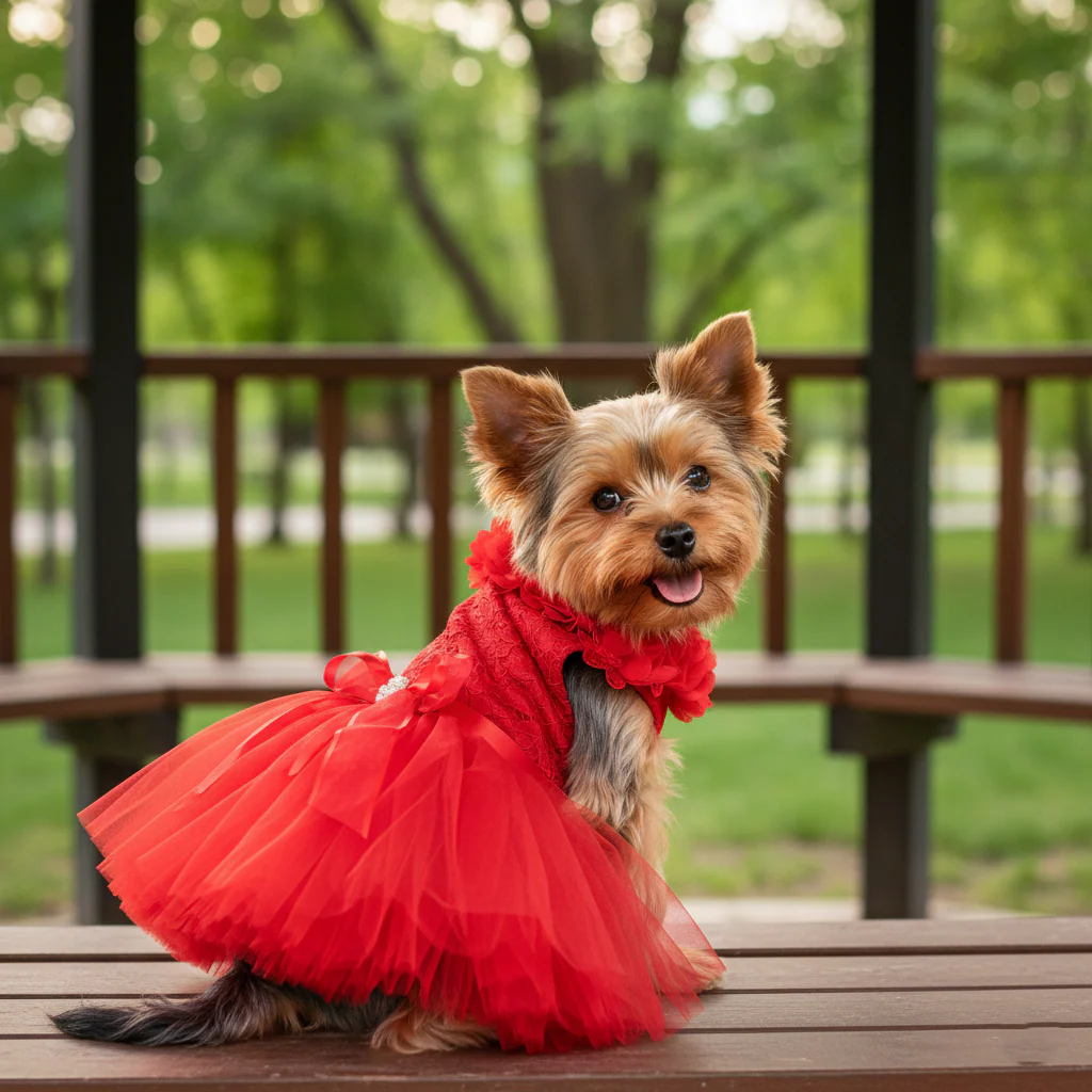 Dog Wedding Dress Red Rose Fairytale - Image 3