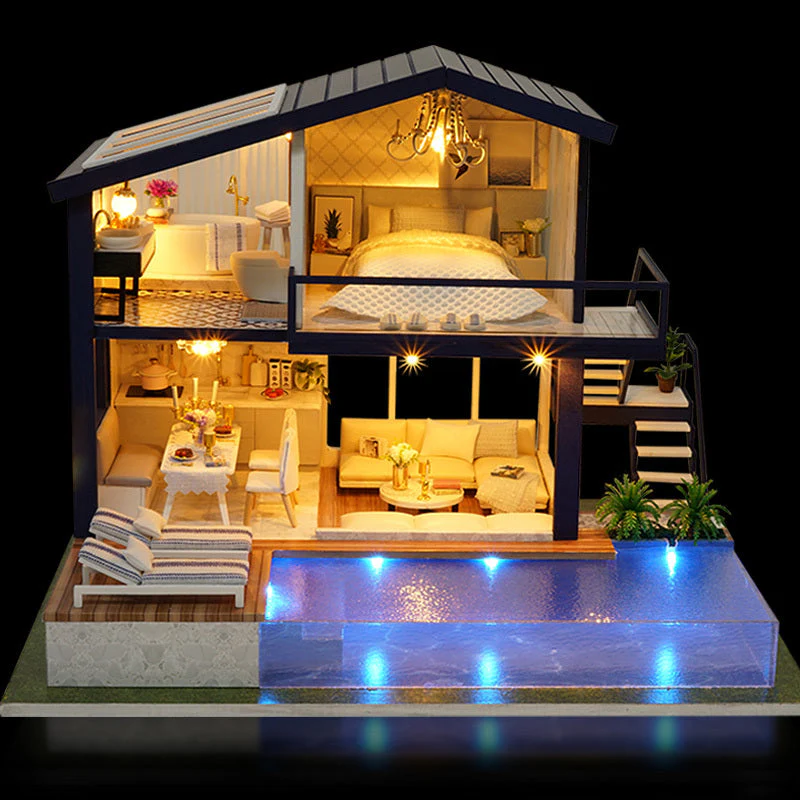 Doll House Wooden Furniture Diy House Miniature Box Puzzle Assemble 3D Miniaturas Dollhouse Kits Toys For Children Birthday Gift - Image 3