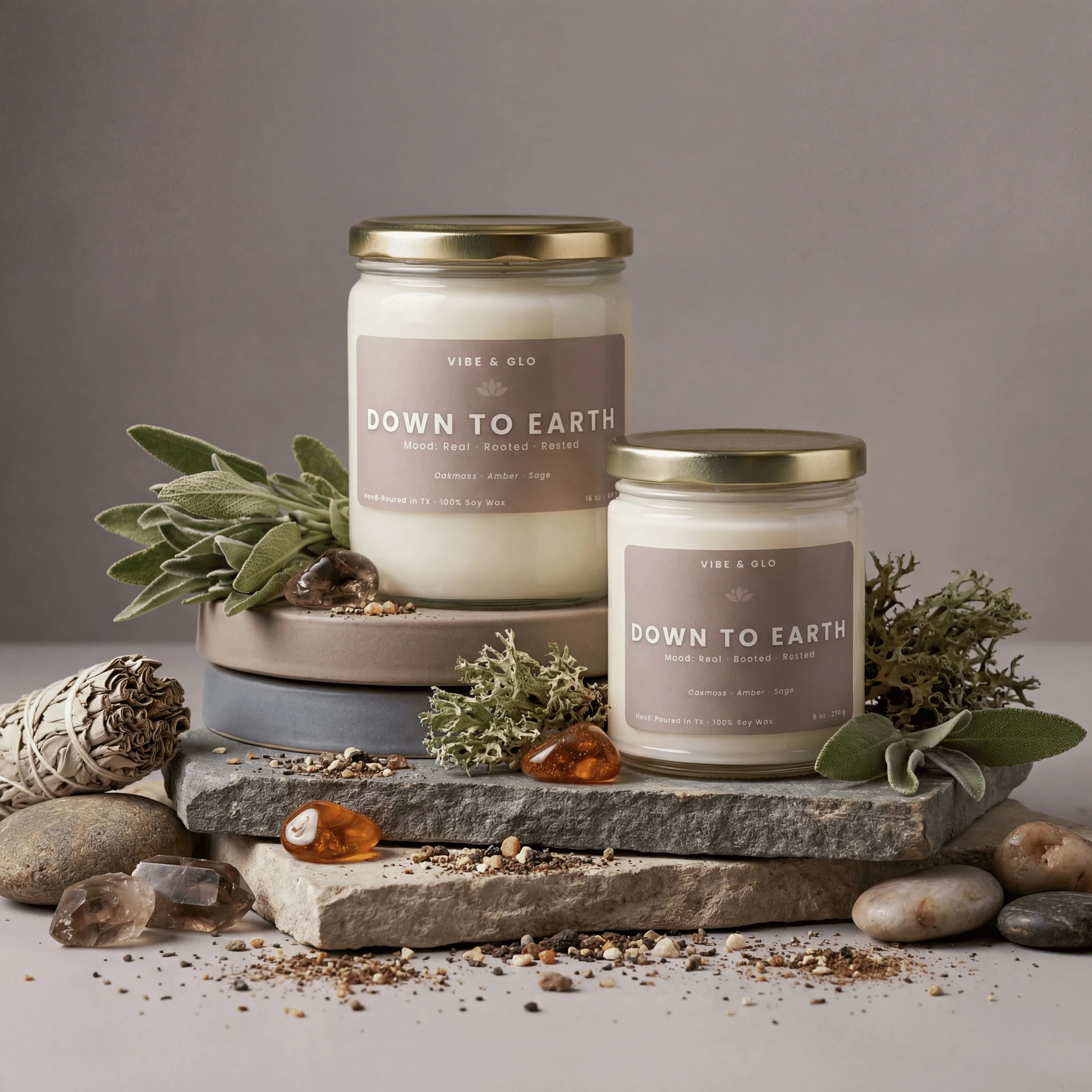 Down to Earth – Oakmoss & Sage Soy Candle - Image 2