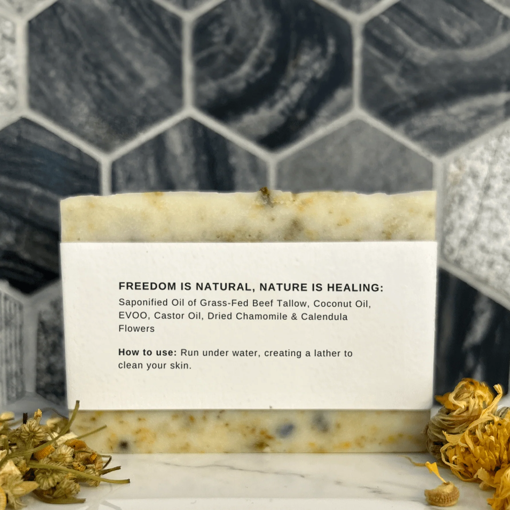 Dried Chamomile & Calendula Unscented Tallow Soap Bar - Image 2