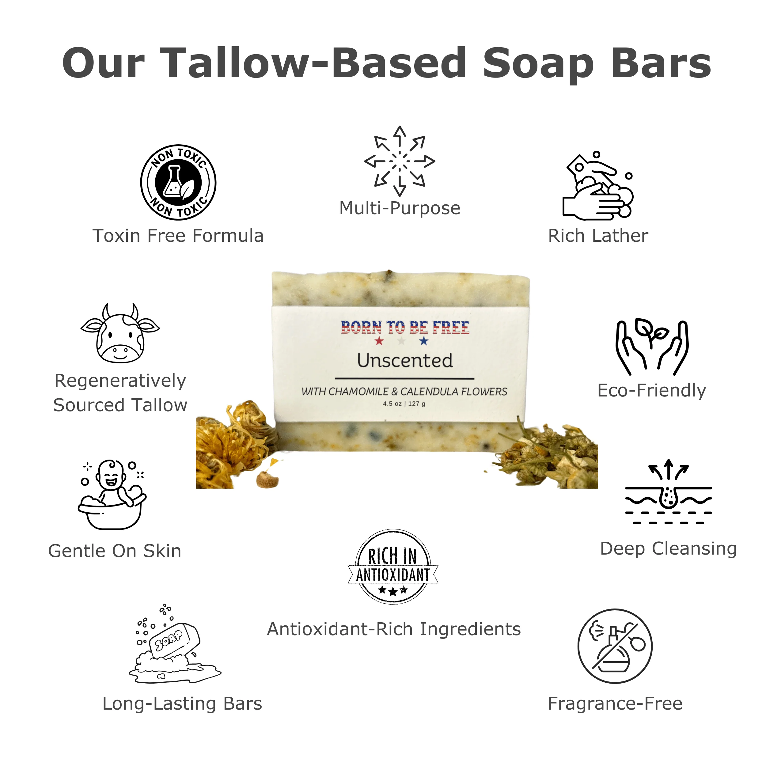 Dried Chamomile & Calendula Unscented Tallow Soap Bar - Image 3