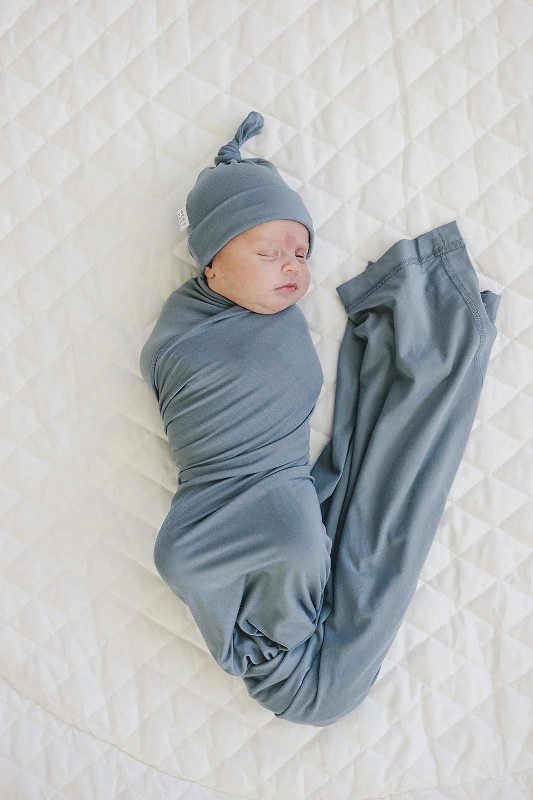 Dusty Blue Bamboo Hat OR Head Wrap Set - Image 4