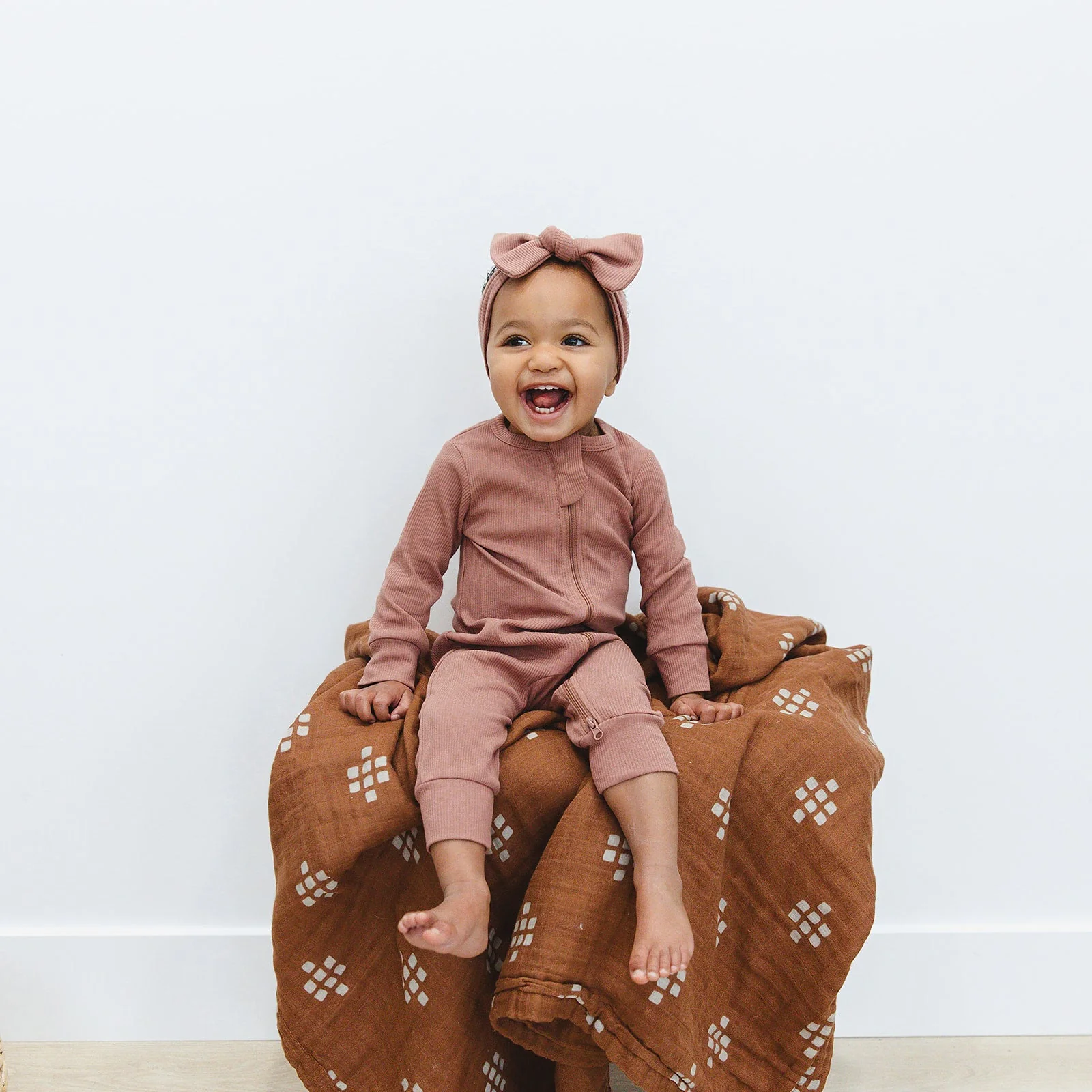 Dusty Rose Organic Cotton Ribbed Head Wrap - Image 2