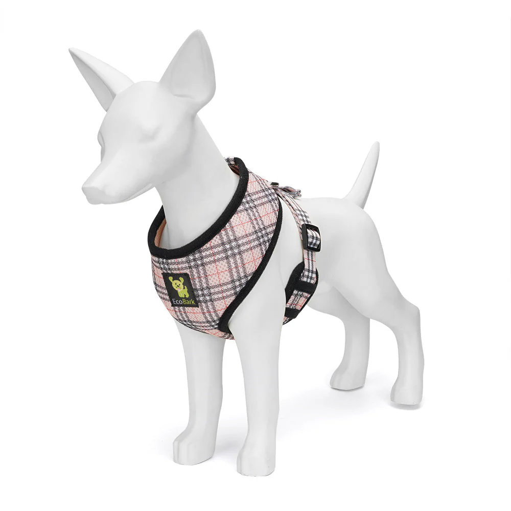 EcoBark Beige Plaid Dog Harness- Over-the-Head Dog Vest Halter for Small to Medium Dogs, and Puppies - Image 4