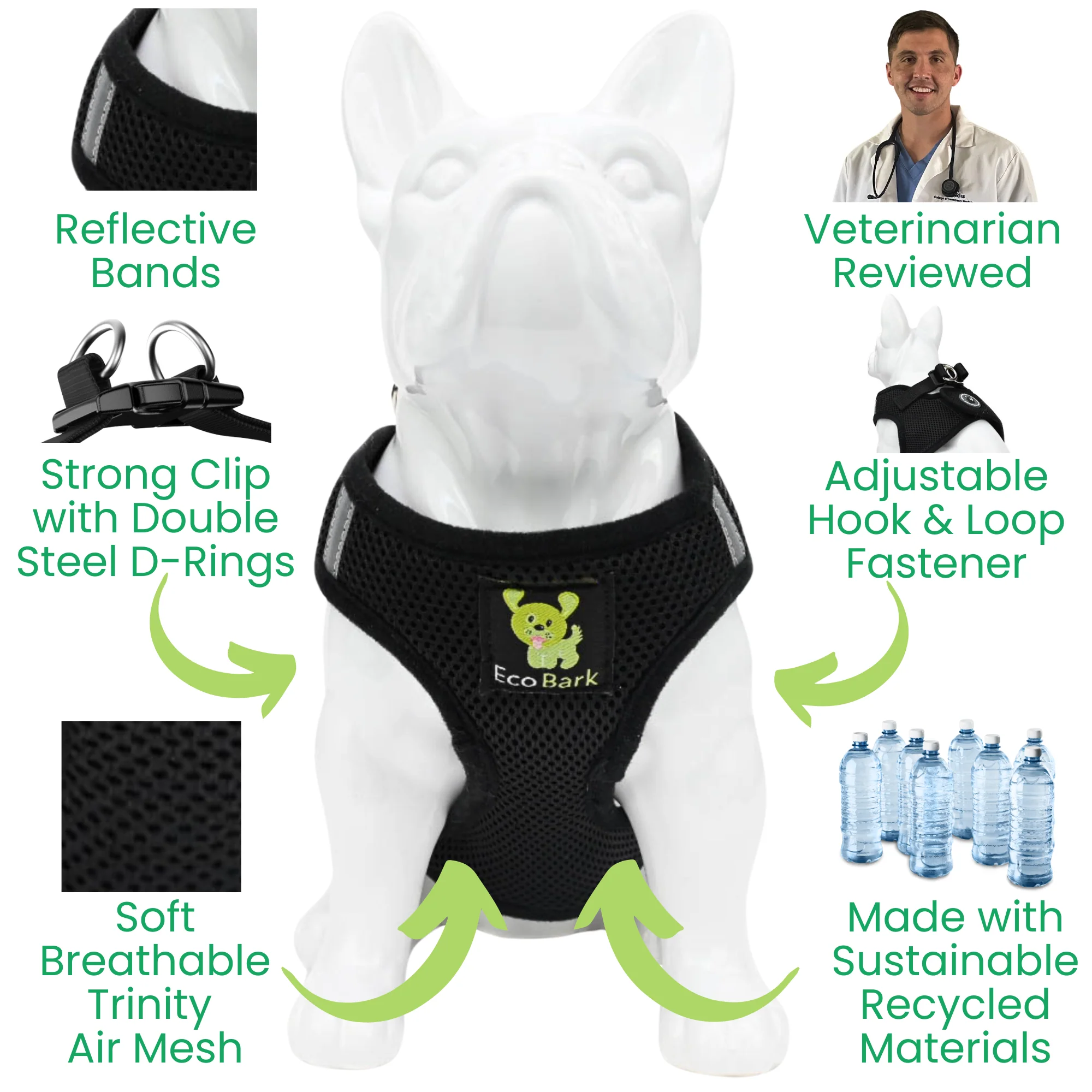 EcoBark Black Step In Dog Harness - Reflective Soft Mesh Harness for Teacup, Small Dogs and Puppies - Image 3