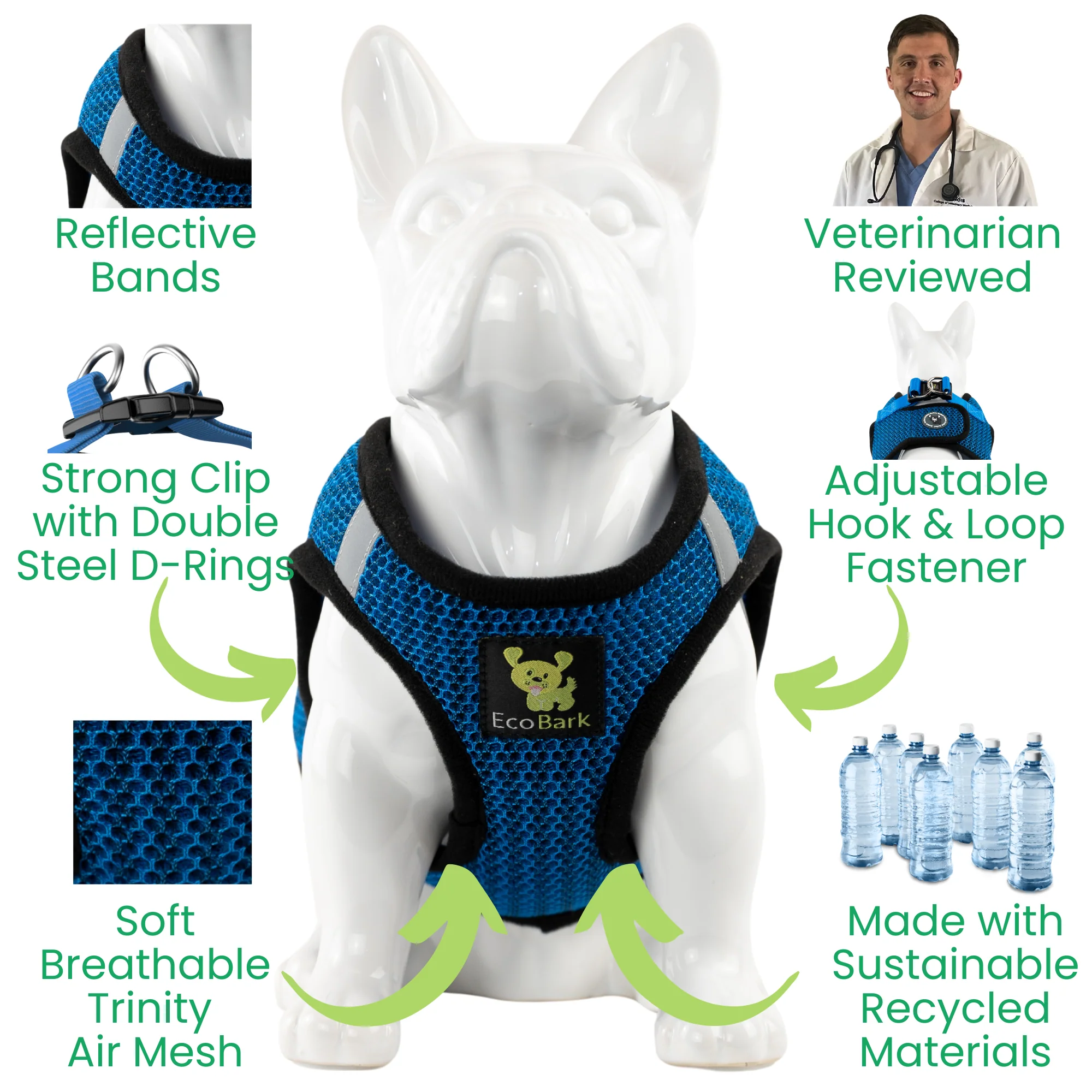 EcoBark Bright Blue Step In Dog Harness Sport- Rapid Fastener Reflective Soft Mesh Dog Vest Halter for XXXS to Small Dogs - Image 2