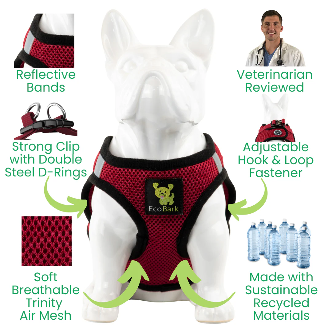 EcoBark Burgundy Step In Dog Harness - Reflective Soft Mesh Harness for Teacup, Small Dogs, and Puppies - Image 2