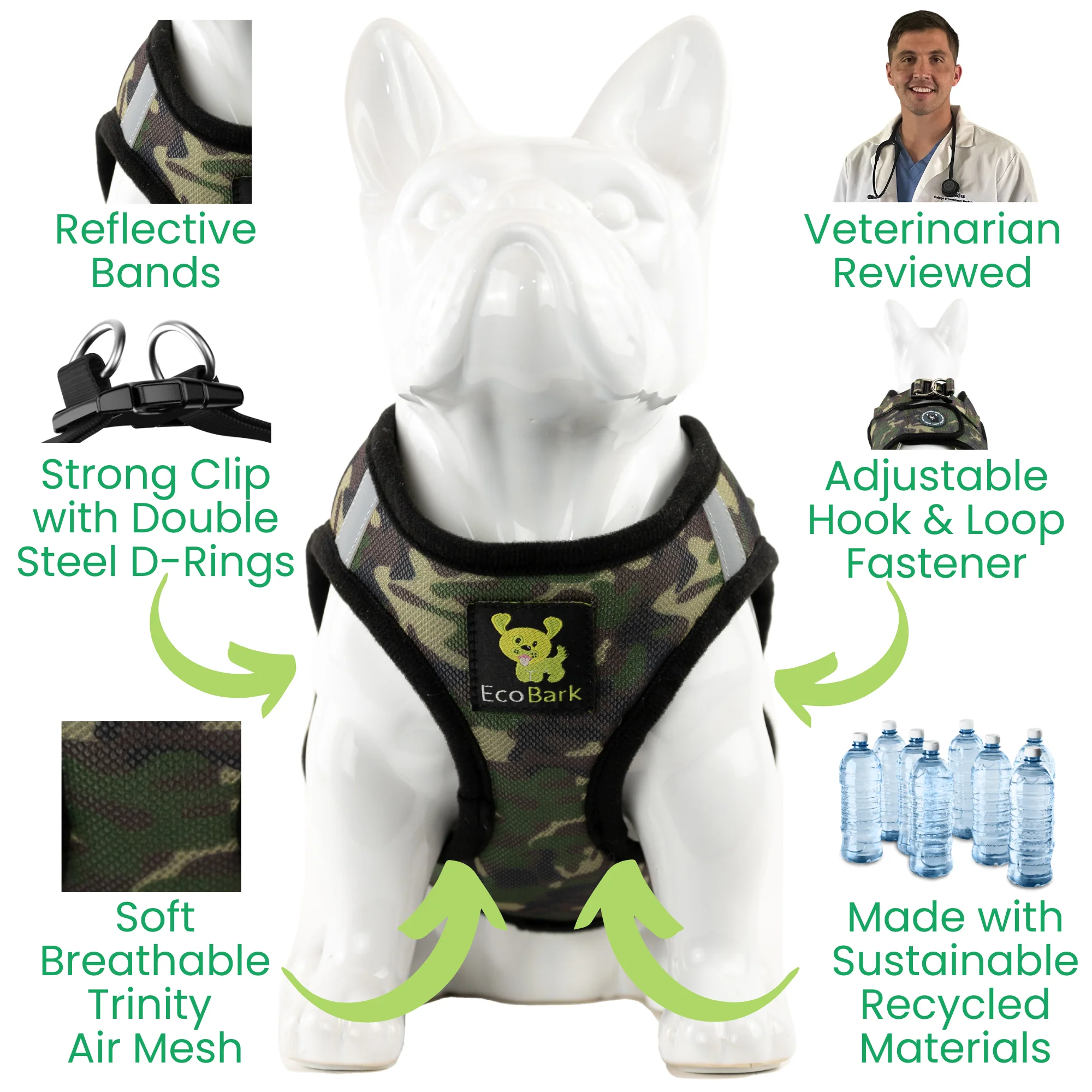 EcoBark Camo Step In Dog Harness - Reflective Soft Mesh Harness for Teacup, Small Dogs and Puppies - Image 3