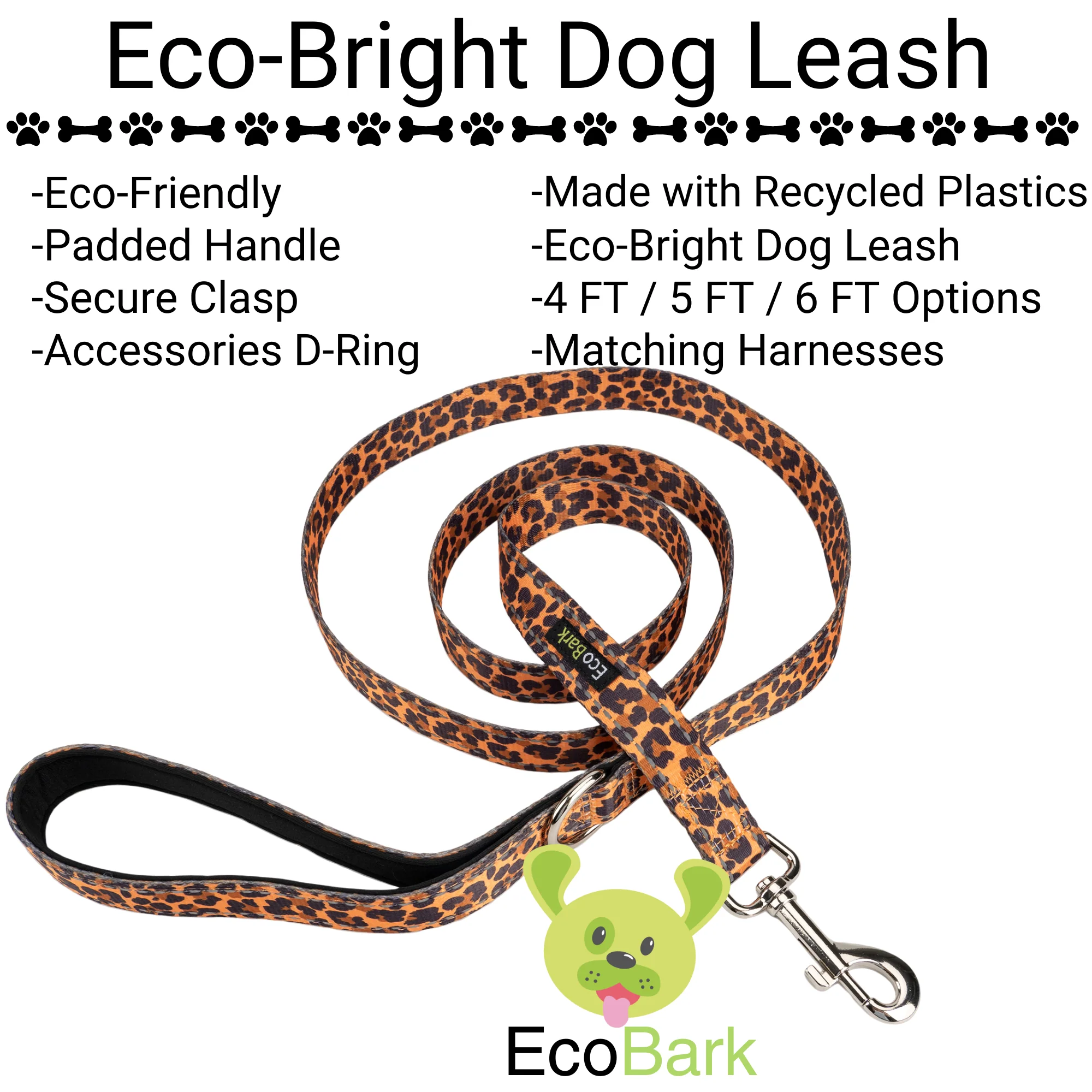 EcoBark Cheetah Dog Leash- Padded Comfort Grip Leash - 4ft, 5ft, and 6ft Leash for Small and Medium Dogs - Image 2