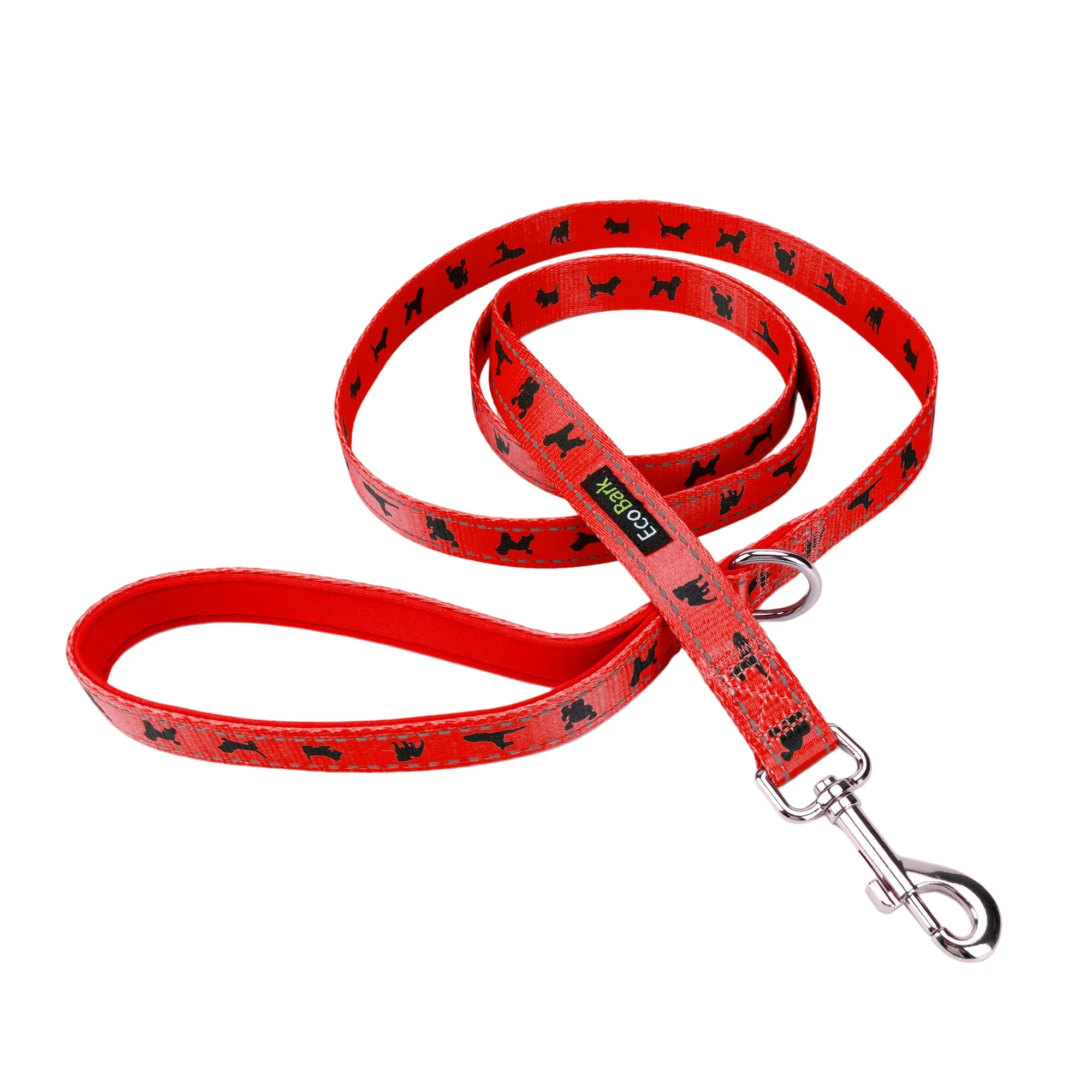 EcoBark Cherry Red Dog Leash- Padded Comfort Grip Leash with Dog Pattern - 4 ft, 5 ft, and 6 ft Leash for Small and Medium Dogs - Image 3