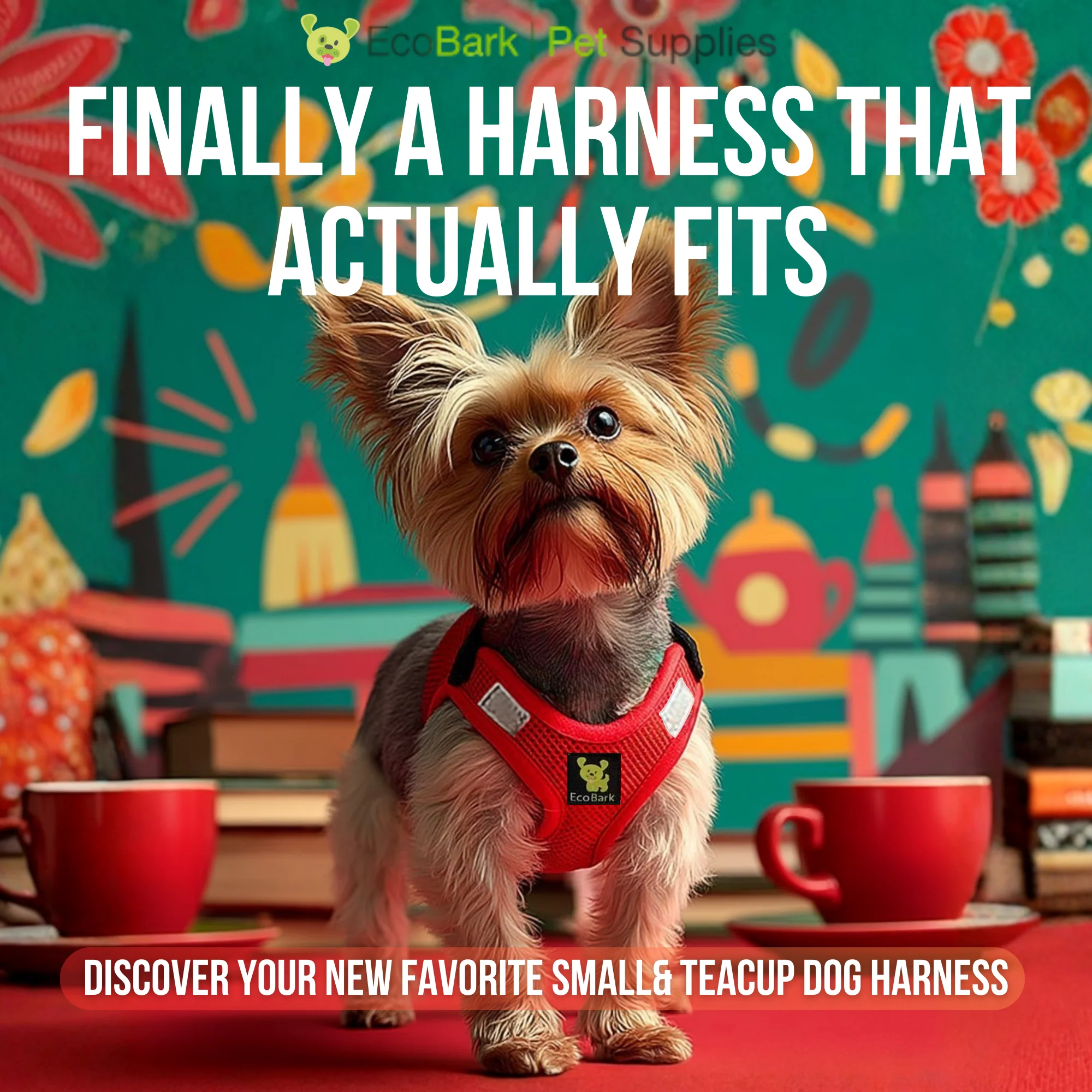 EcoBark Cherry Red Step In Dog Harness - Reflective Soft Mesh Harness for Teacup, Small Dogs and Puppies - Image 2