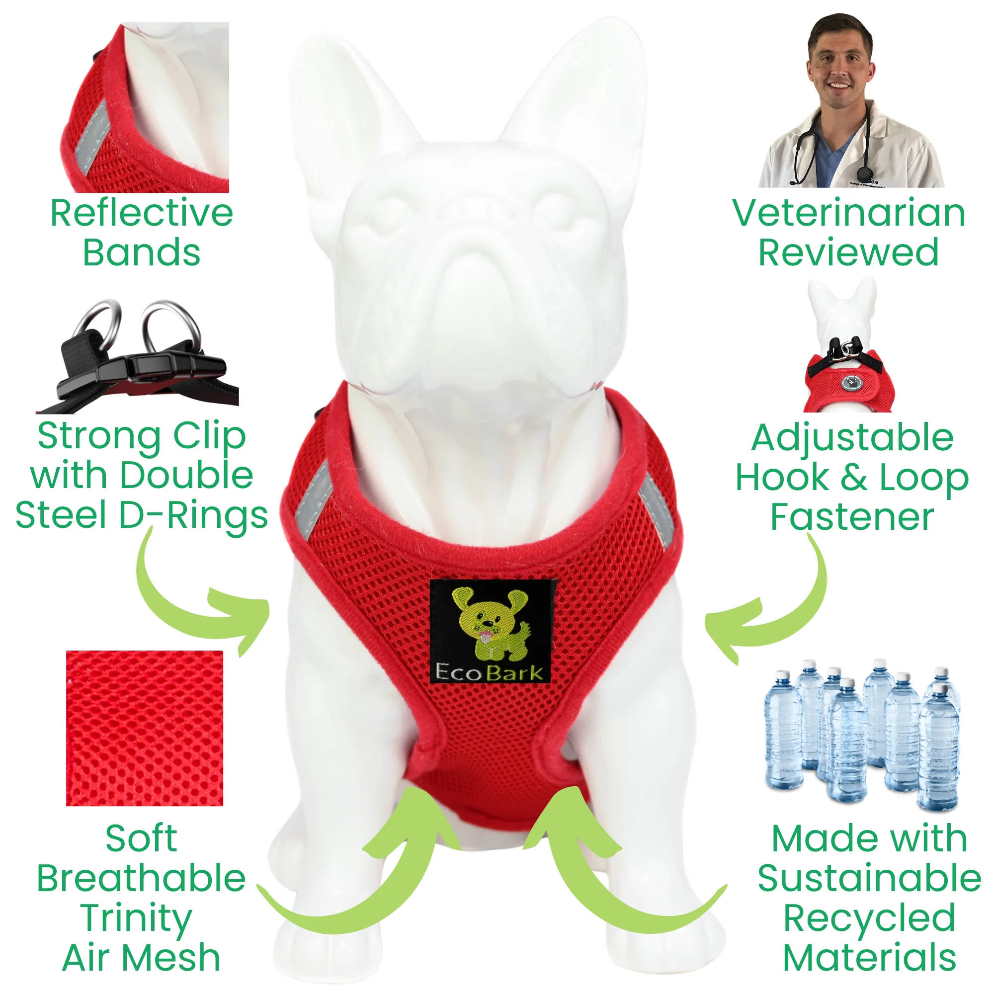 EcoBark Cherry Red Step In Dog Harness - Reflective Soft Mesh Harness for Teacup, Small Dogs and Puppies - Image 3