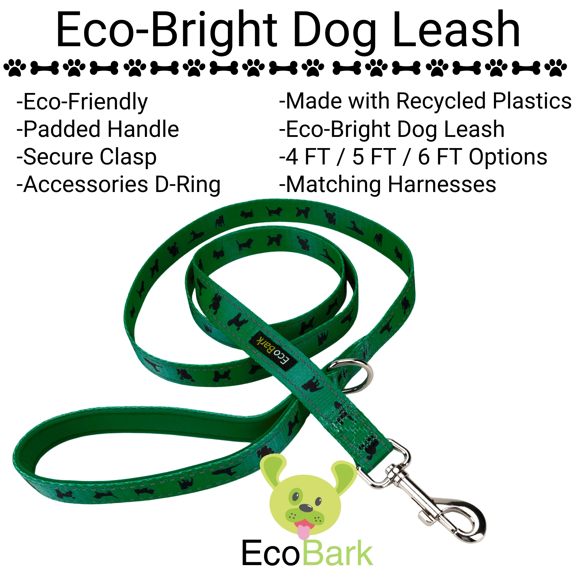 EcoBark Forest Green Dog Leash- Padded Comfort Grip Leash - 4ft, 5ft, and 6ft Leash for Small and Medium Dogs - Image 2