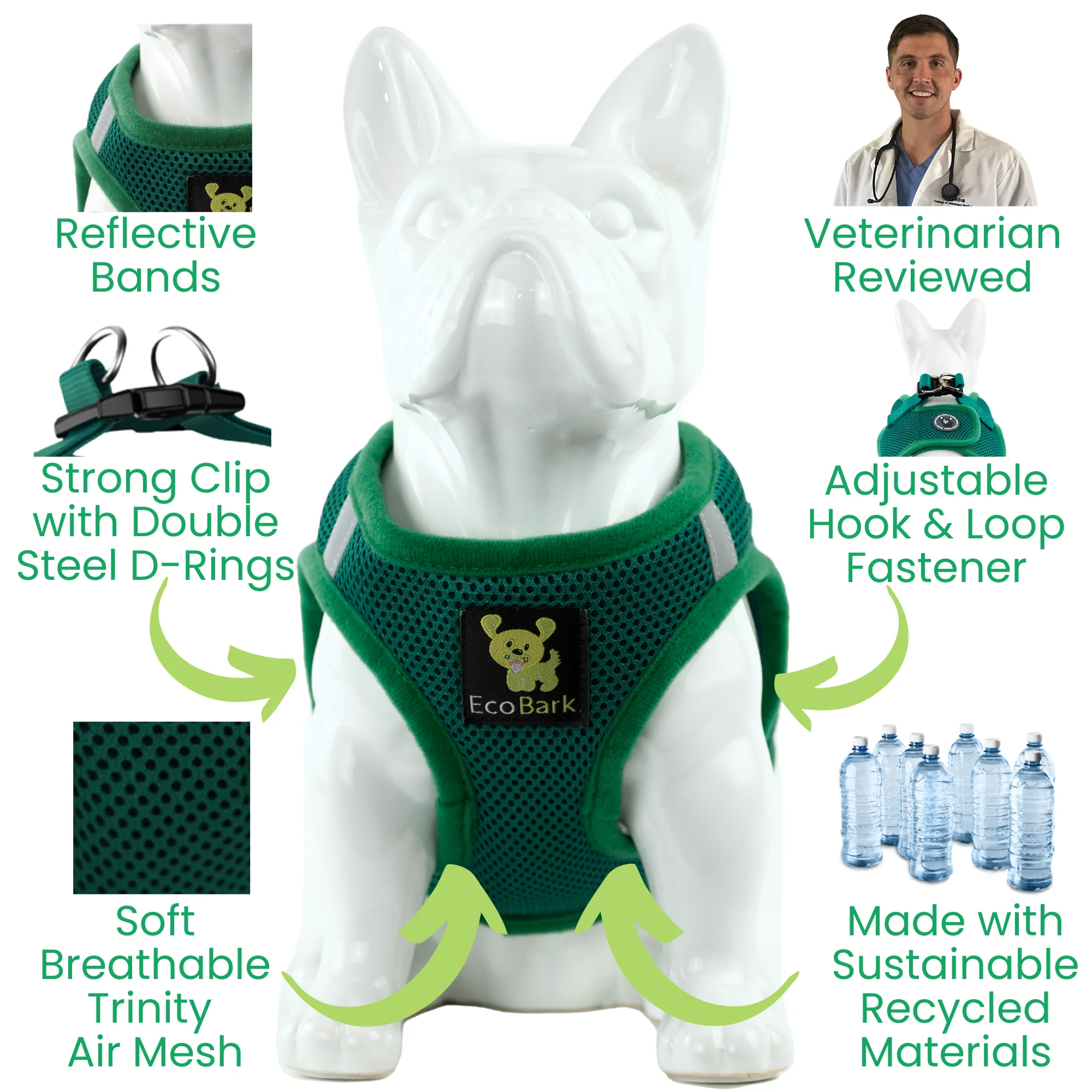 EcoBark Forest Green Step In Dog Harness - Reflective Soft Mesh Harness for Teacup, Small Dogs and Puppies - Image 5