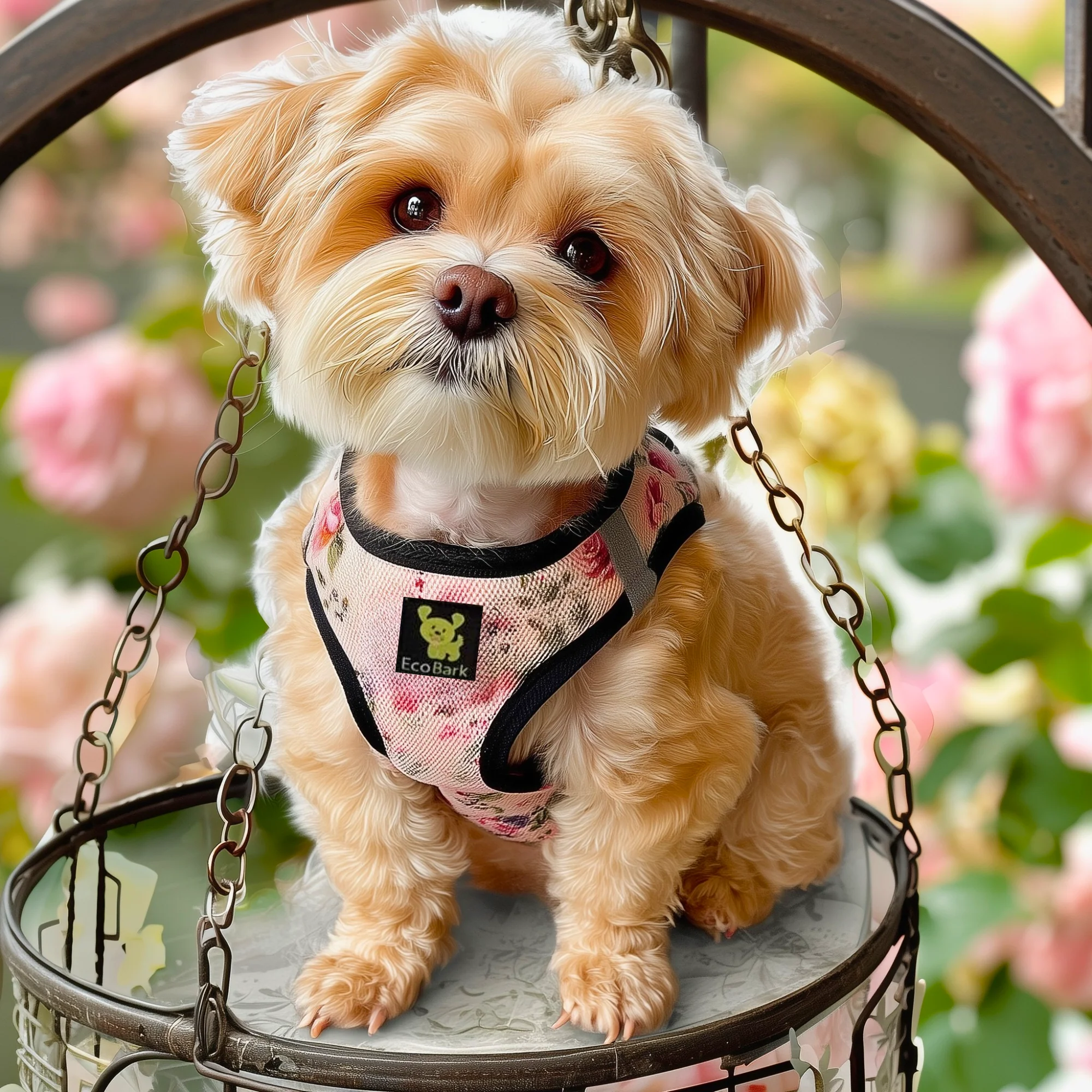 EcoBark French Floral Step In Dog Harness - Reflective Soft Mesh Harness for Teacup, Small Dogs and Puppies - Image 2