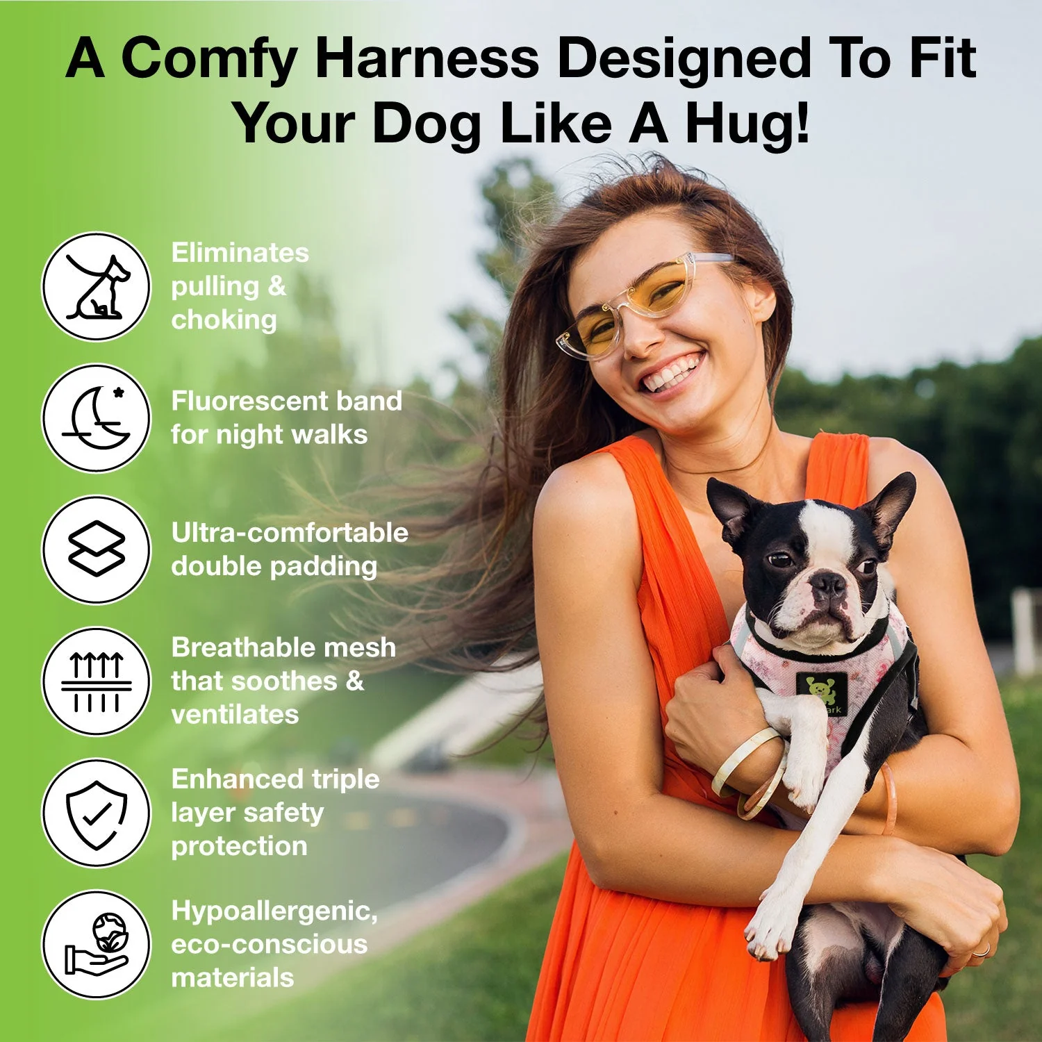 EcoBark French Floral Step In Dog Harness - Reflective Soft Mesh Harness for Teacup, Small Dogs and Puppies - Image 5