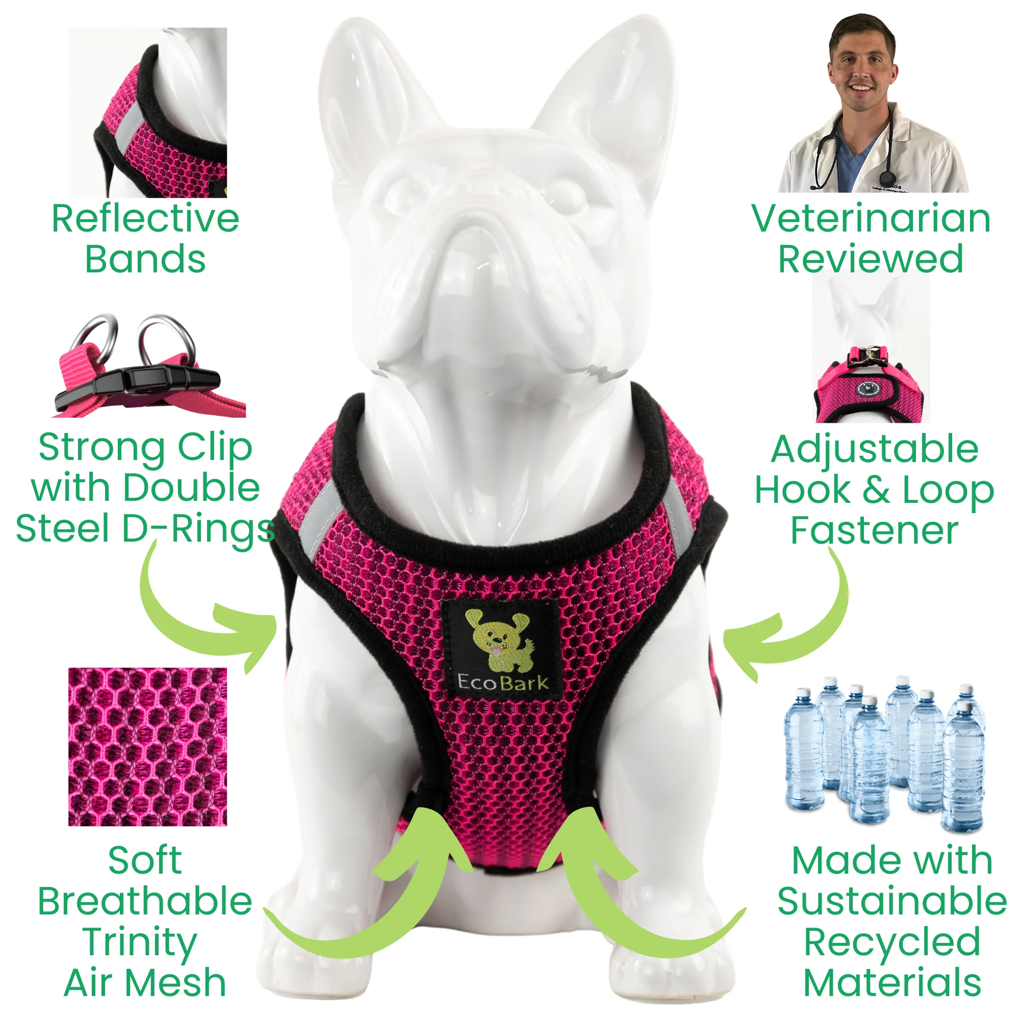 EcoBark Fuchsia Step In Dog Harness - Reflective Soft Mesh Harness for Teacup, Small Dogs and Puppies - Image 3