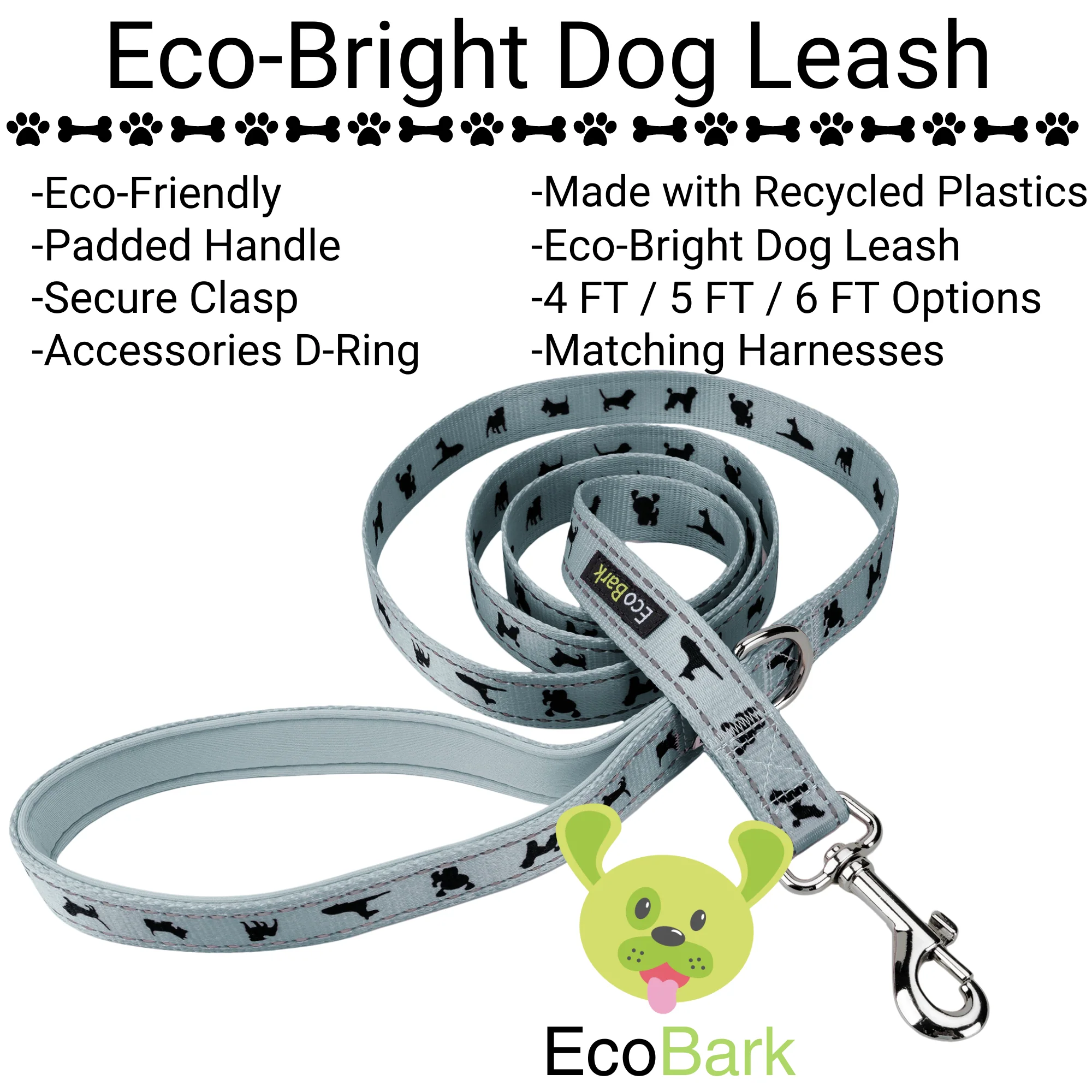 EcoBark Gray Dog Leash- Padded Comfort Grip Leash - 4ft, 5ft, and 6ft Leash for Small and Medium Dogs - Image 2