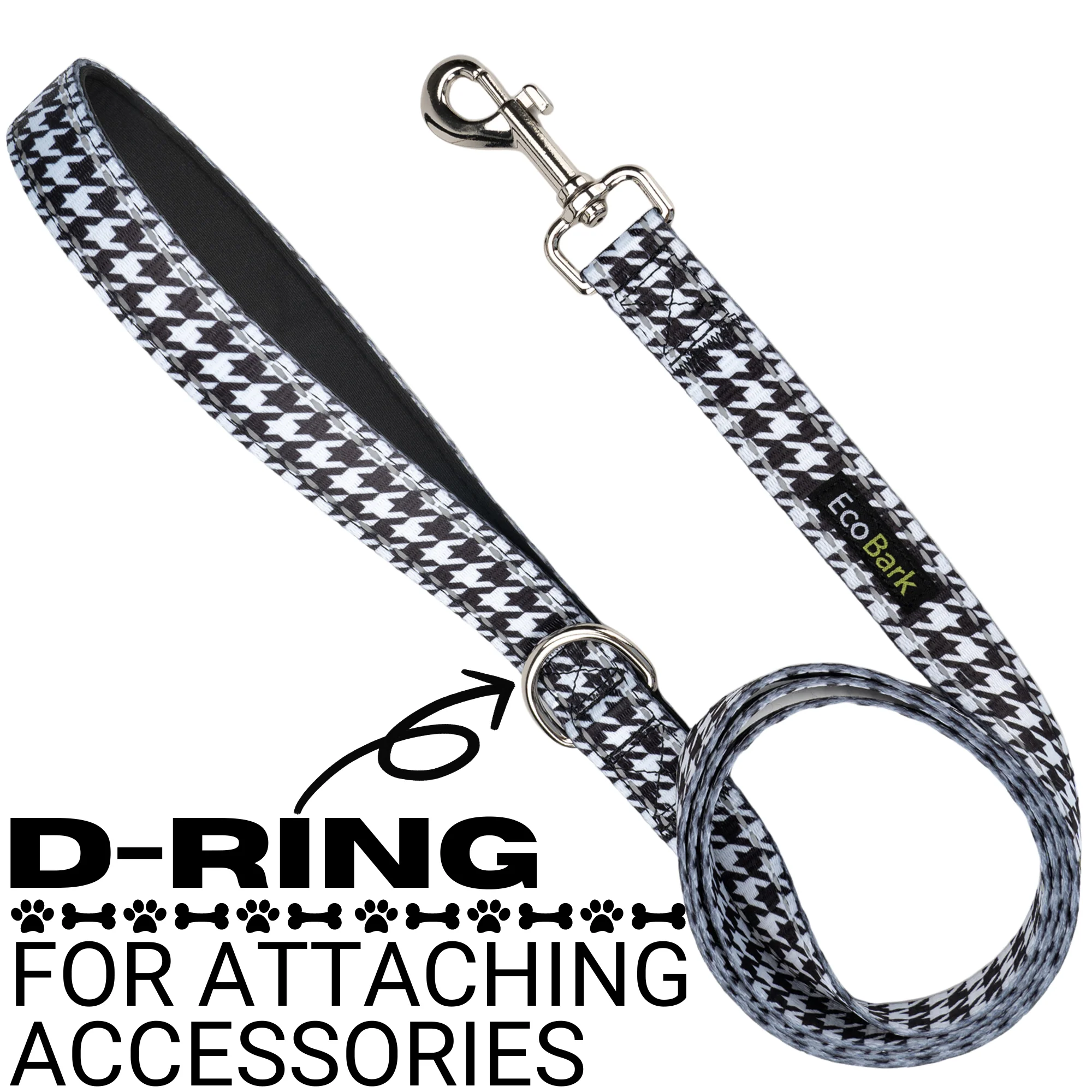 EcoBark Houndstooth Dog Leash- Padded Comfort Grip Leash - 4ft, 5ft, and 6ft Leash for Small and Medium Dogs - Image 7