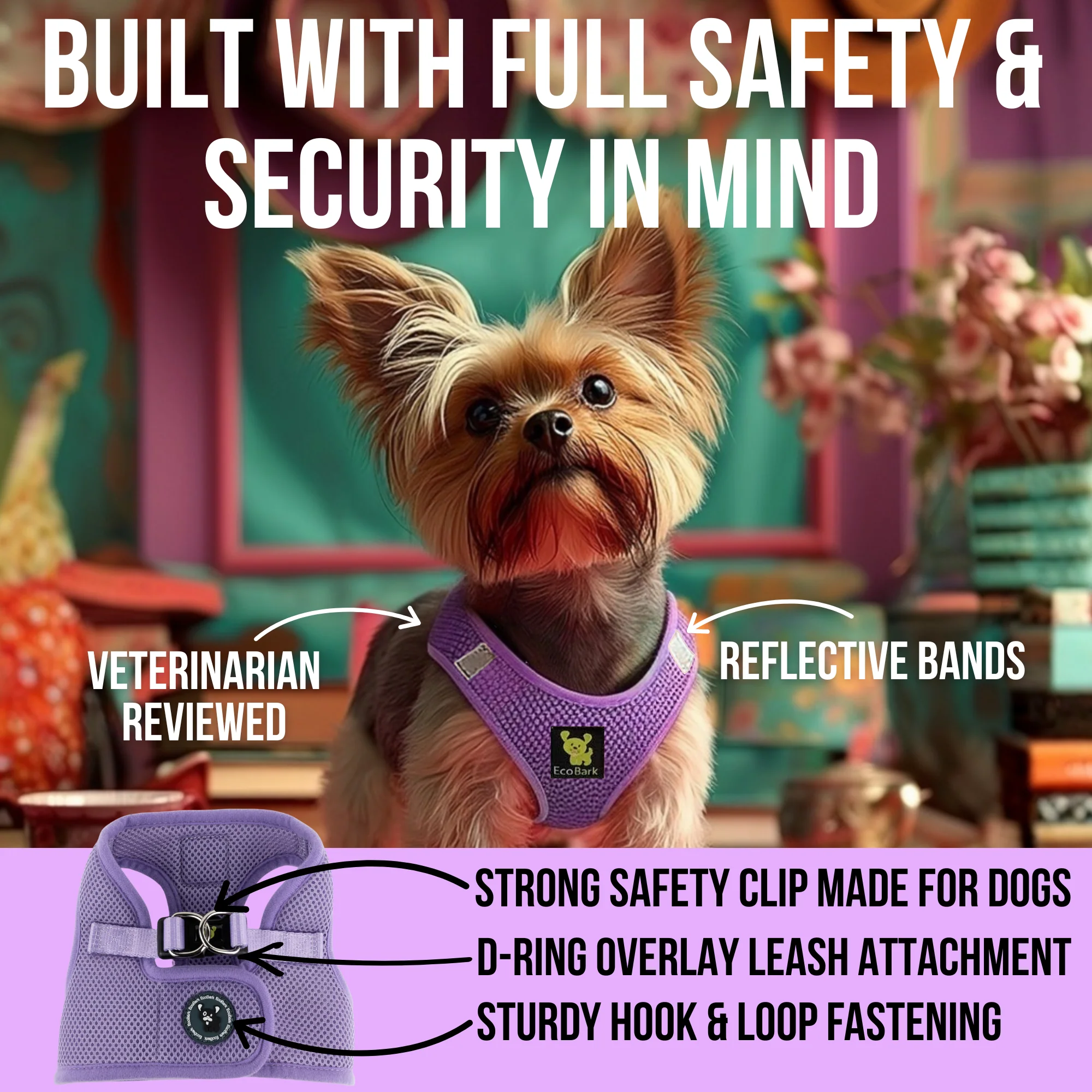 EcoBark Lavender Step In Dog Harness - Reflective Soft Mesh Harness for Teacup, Small Dogs and Puppies - Image 2