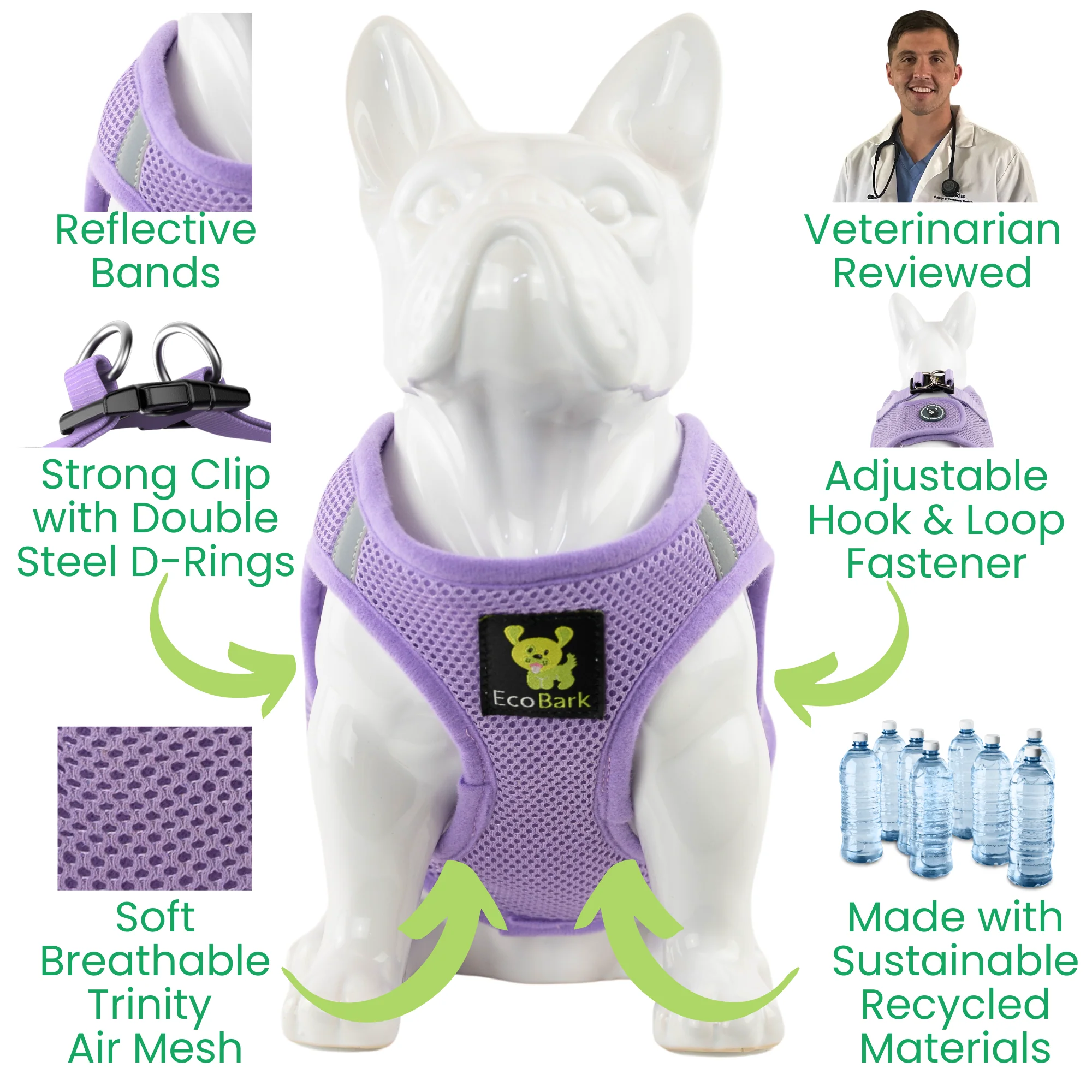 EcoBark Lavender Step In Dog Harness - Reflective Soft Mesh Harness for Teacup, Small Dogs and Puppies - Image 6