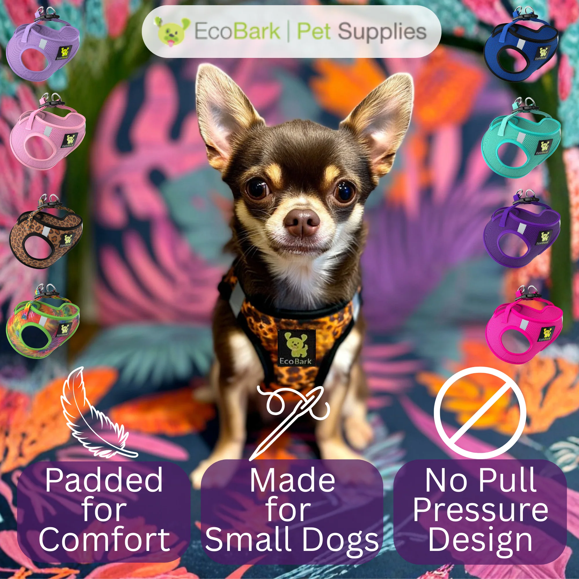 EcoBark Leopard Step In Dog Harness - Reflective Soft Mesh Harness for Teacup, Small Dogs and Puppies - Image 2