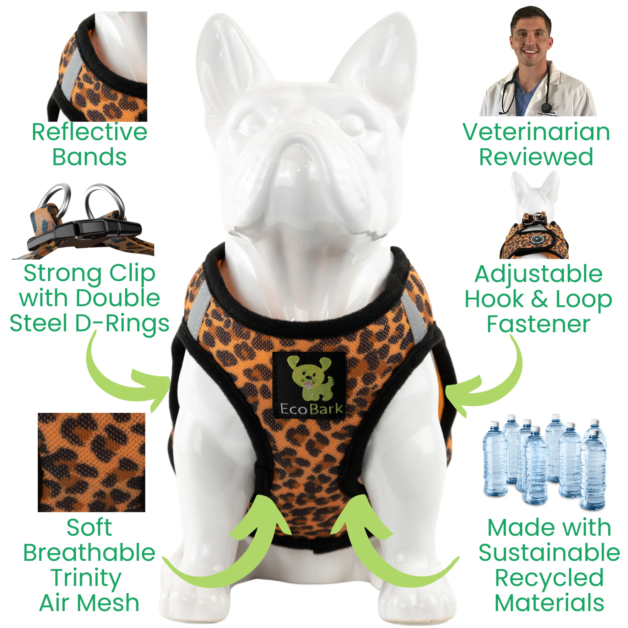 EcoBark Leopard Step In Dog Harness - Reflective Soft Mesh Harness for Teacup, Small Dogs and Puppies - Image 3