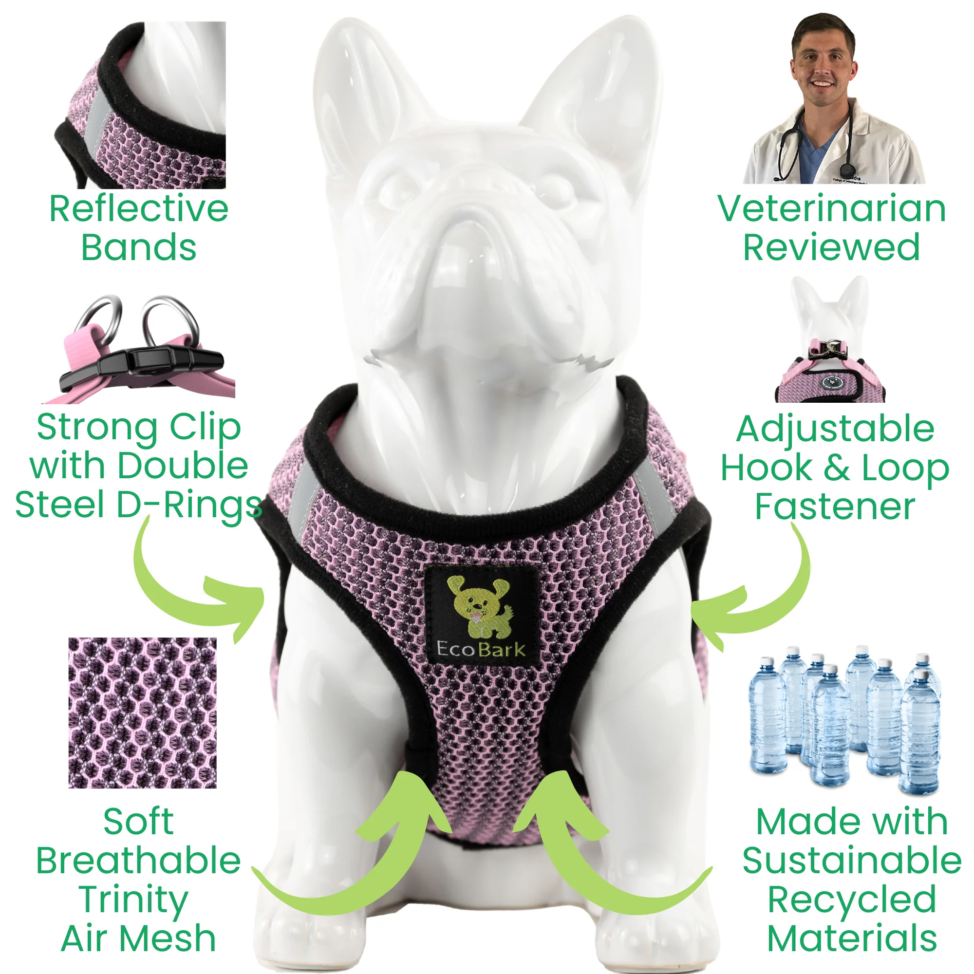EcoBark Lilac Pink Step In Dog Harness - Reflective Soft Mesh Harness for Teacup, Small Dogs and Puppies - Image 2
