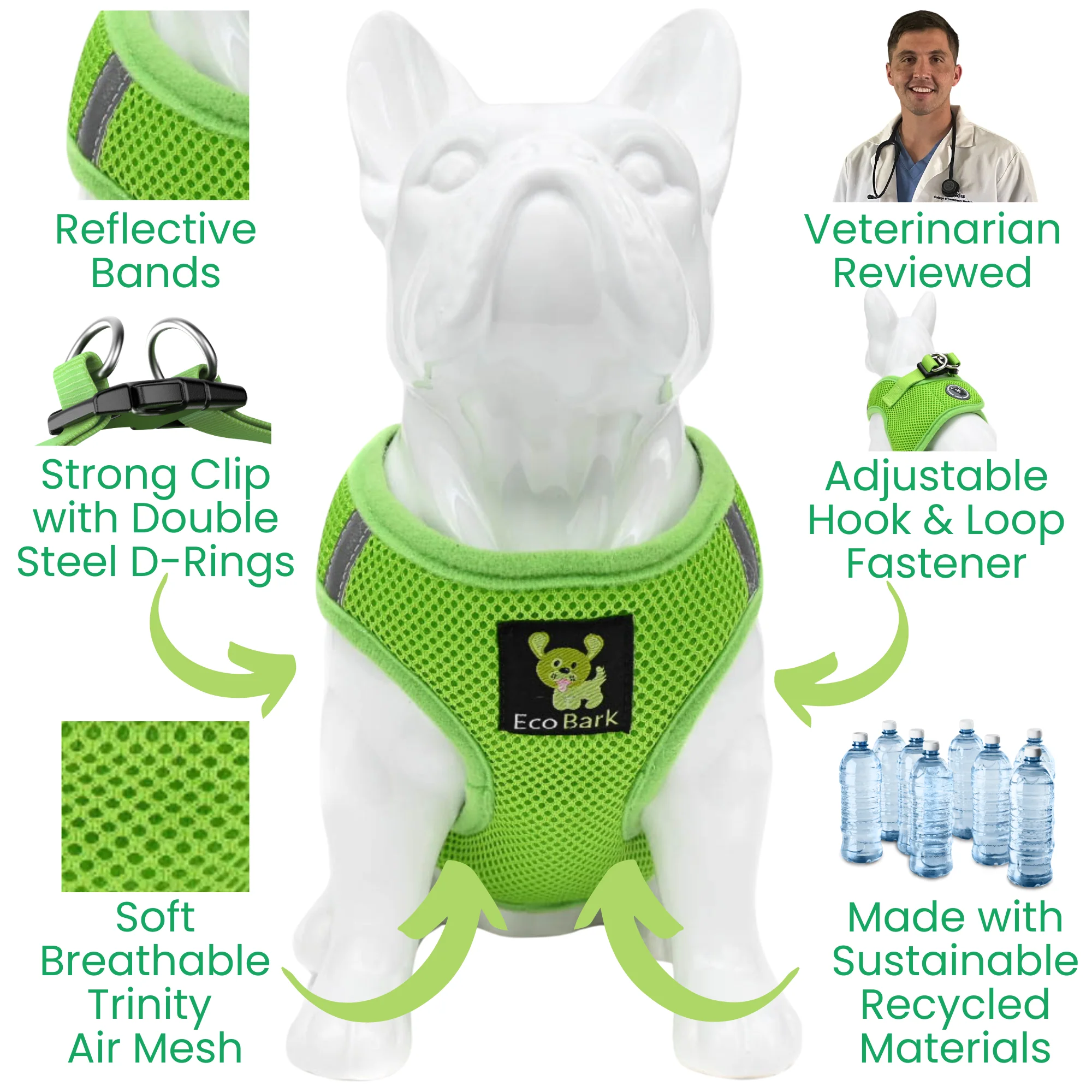 EcoBark Lime Green Step In Dog Harness - Reflective Soft Mesh Harness for Teacup, Small Dogs and Puppies - Image 2