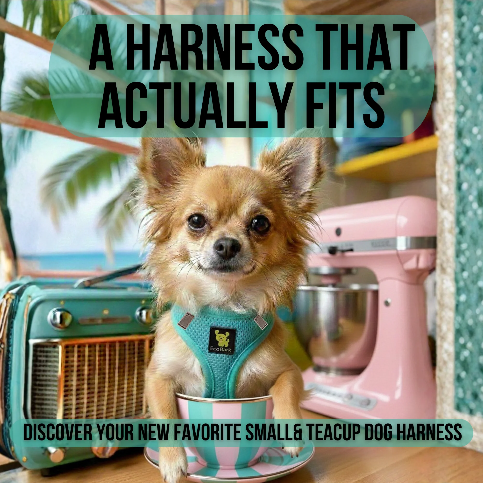 EcoBark Mint Turquoise Step In Dog Harness - Rapid Fastener Reflective Soft Mesh Vest Halter for Puppies and Small Dogs - Image 2